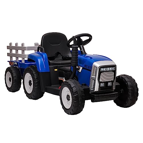 Garvee Ride - P Series: 12V Electric Tractor & Trailer for Kids, 3-6 Yrs - With RC - Blue / 35W