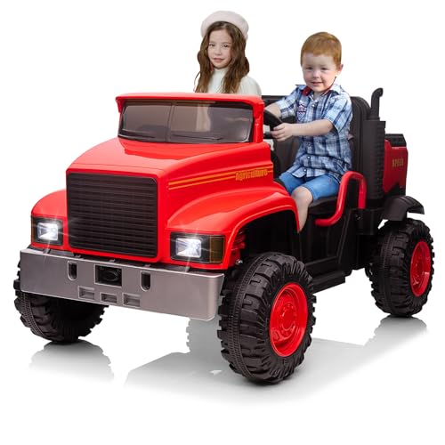 Garvee Ride - P Series: 24V Ride On Truck with Remote Control Electric UTV Vehicles with Dump Bed, 4WD Power 4x200W Motors,4xSpring Suspension, 3 Speeds, 2 Seater Kids Ride On Toys Best Gifts for Kids - Red
