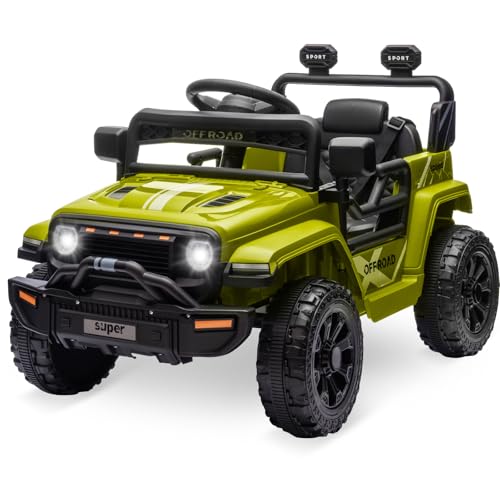 Garvee Ride - P Series: 12V Ride On Toy w/Parent Remote Control, Steering Wheel Music, 4-Wheel Spring Suspension, Led Lights, 2 Speeds, Kids Electric Vehicles for Age 3-5, Green