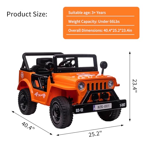 Garvee Ride - P Series: 12V Kids Ride On Truck Car, Electric Ride On Car with Remote Control, Spring Suspension, Various Speeds, LED Lights, Music, and Safety Belt, Electric Ride On Toys for Kids 3+ - Orange
