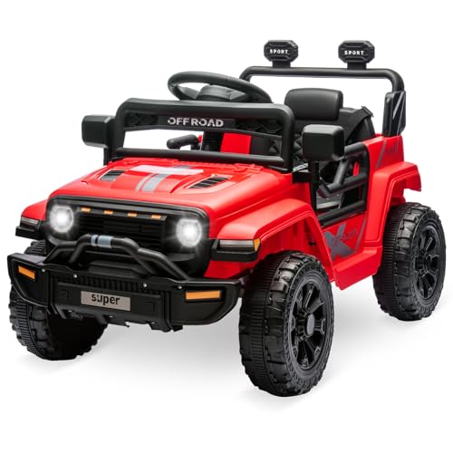 Garvee Ride - P Series: 12V Ride On Toy w/Parent Remote Control, Steering Wheel Music, 4-Wheel Spring Suspension, Led Lights, 2 Speeds, Kids Electric Vehicles for Age 3-5, Red