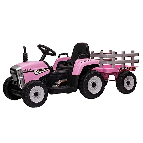 Garvee Ride - P Series: 12V Electric Tractor & Trailer for Kids, 3-6 Yrs - With RC - Pink / 25W