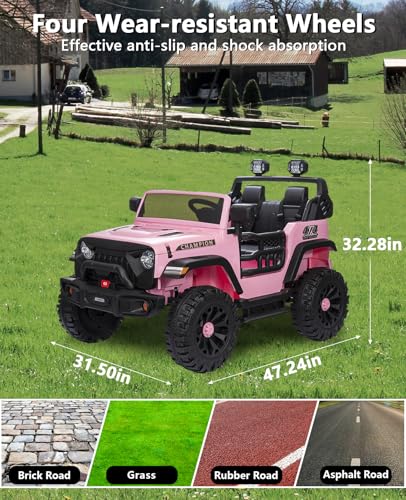 Garvee Ride - P Series: 24V Ride On Car 2 Seater For Kids Age 3+ , XL Electric Vehicles for Big Kids with 20" Wide Seat, 3 Speed, 2x200W Powerful Motor, Suspension, Bluetooth, Music,Power Wheels with Parent Control for Kids to Drive - Pink