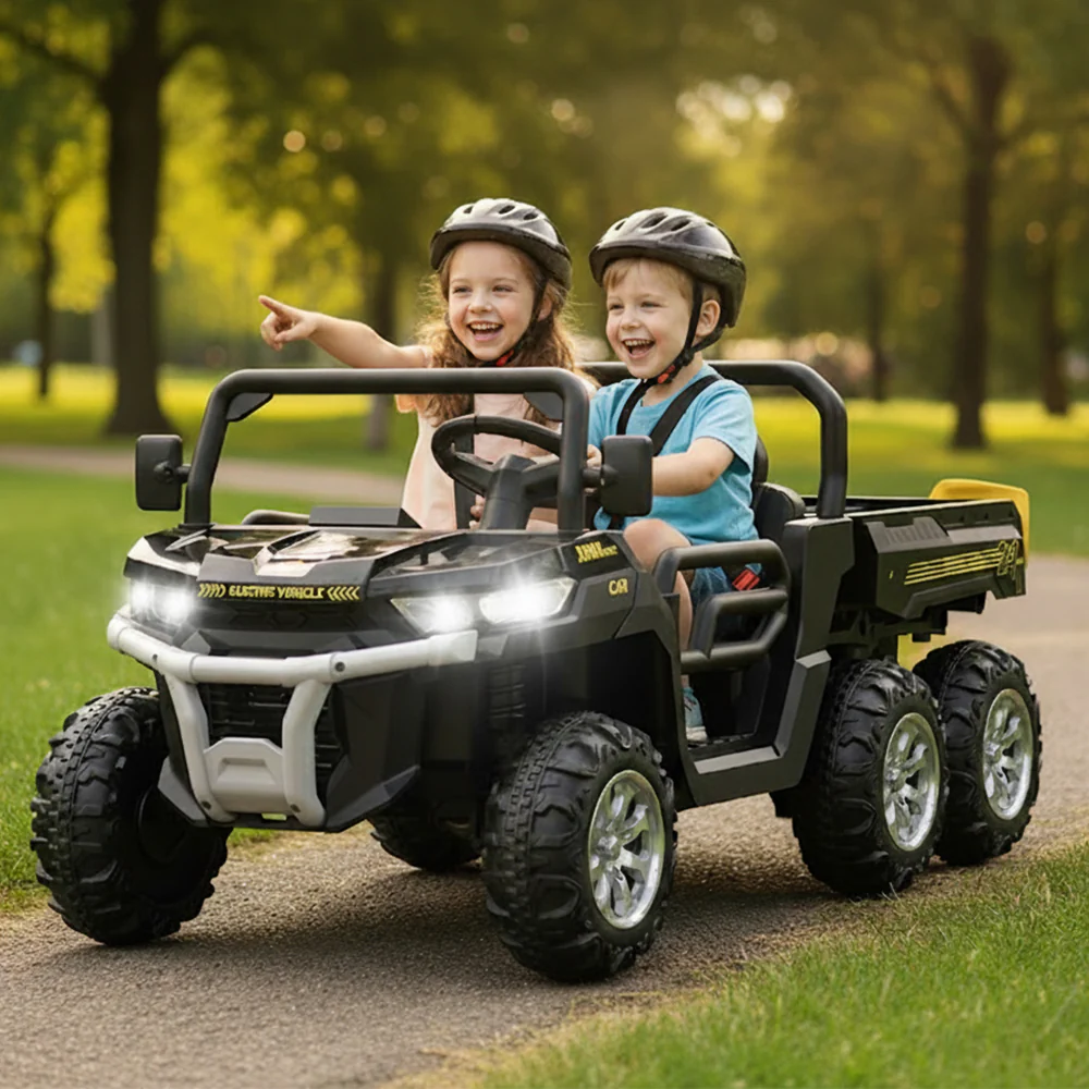 Garvee Ride - P Series: 2-Seater Ride on Car,6X6 24V Kids Ride On Dump Truck with Remote Control Electric Utility Vehicles UTV Battery Powered 6 Wheeler, for 3 years and up - Black