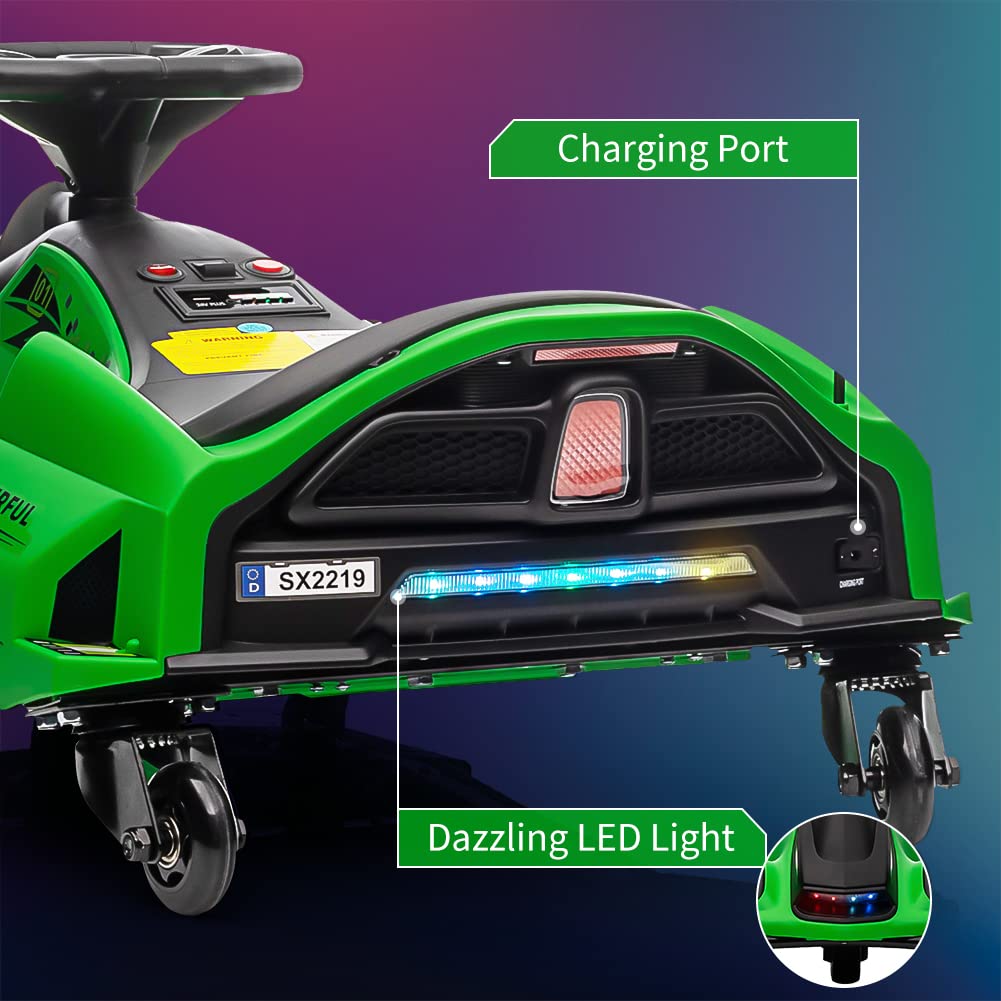 Garvee Ride - P Series: 12V Kids Ride on Drift Car for Kids, 7ah 45W Motor Electric Drifting Go-Kart Up to 5 mph Variable Speed, Built-in Music,Colorful Tail LED Light,USB,Low-Power Alarm,Max Load 110lbs, Blue - Green
