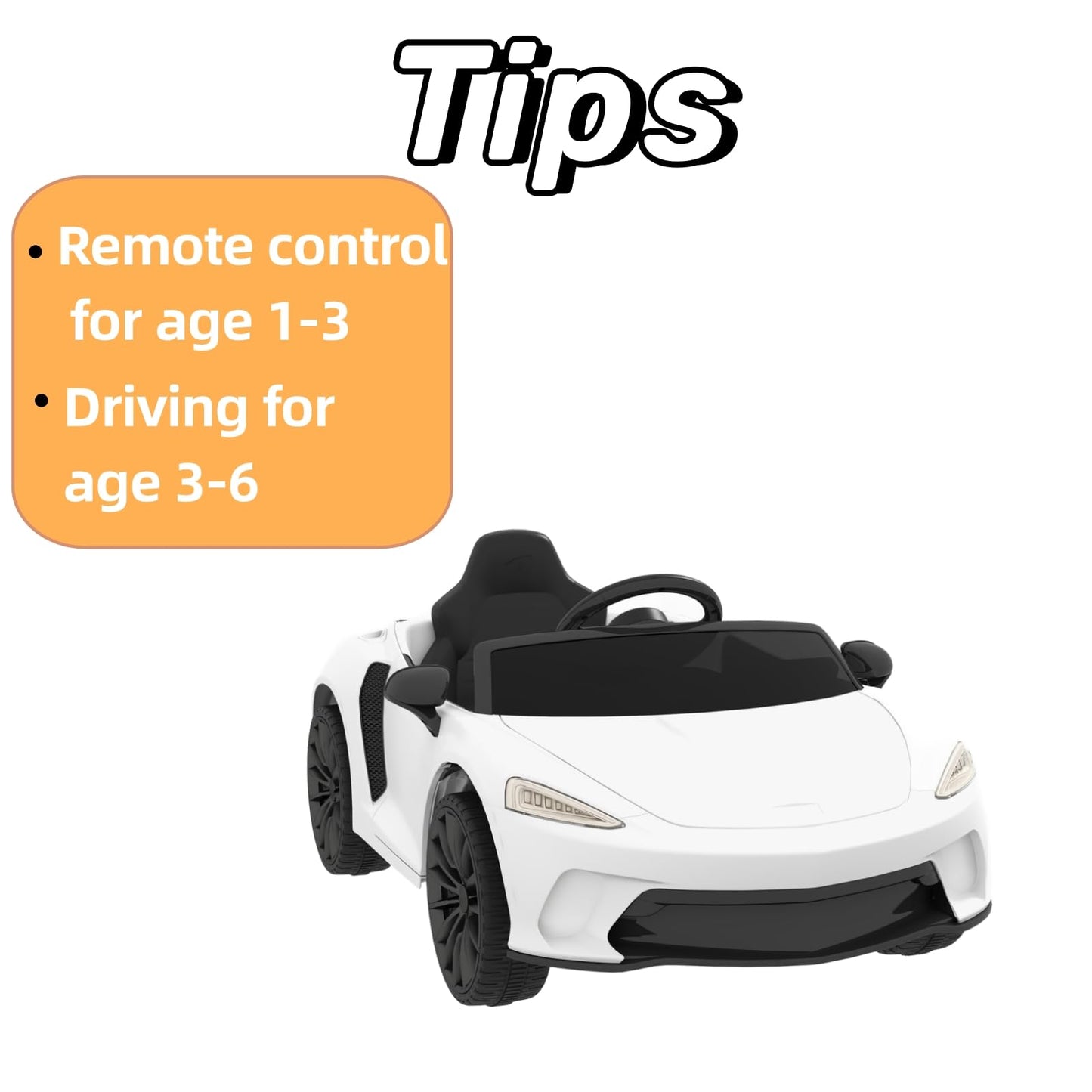 Garvee Ride - P Series: 12V Kids Ride on Car, Licensed Mclaren Battery Powered Electric Car with Remote Control, 3 Speeds, Bluetooth Music, Horn, LED Lights, 4-Wheel Ride on Toys - White