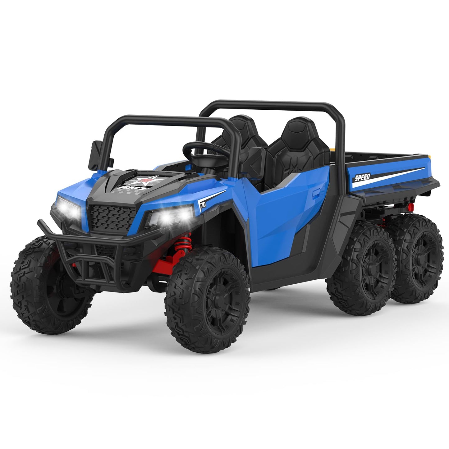 Garvee Ride - P Series: 24V 4WD Electric Ride On Dump Truck with Remote Control, 2-Seater, Music Player, LED Lights, Key Start Safety System, Durable Plastic, Off-Road Kids Toy for Ages 3+ - Blue