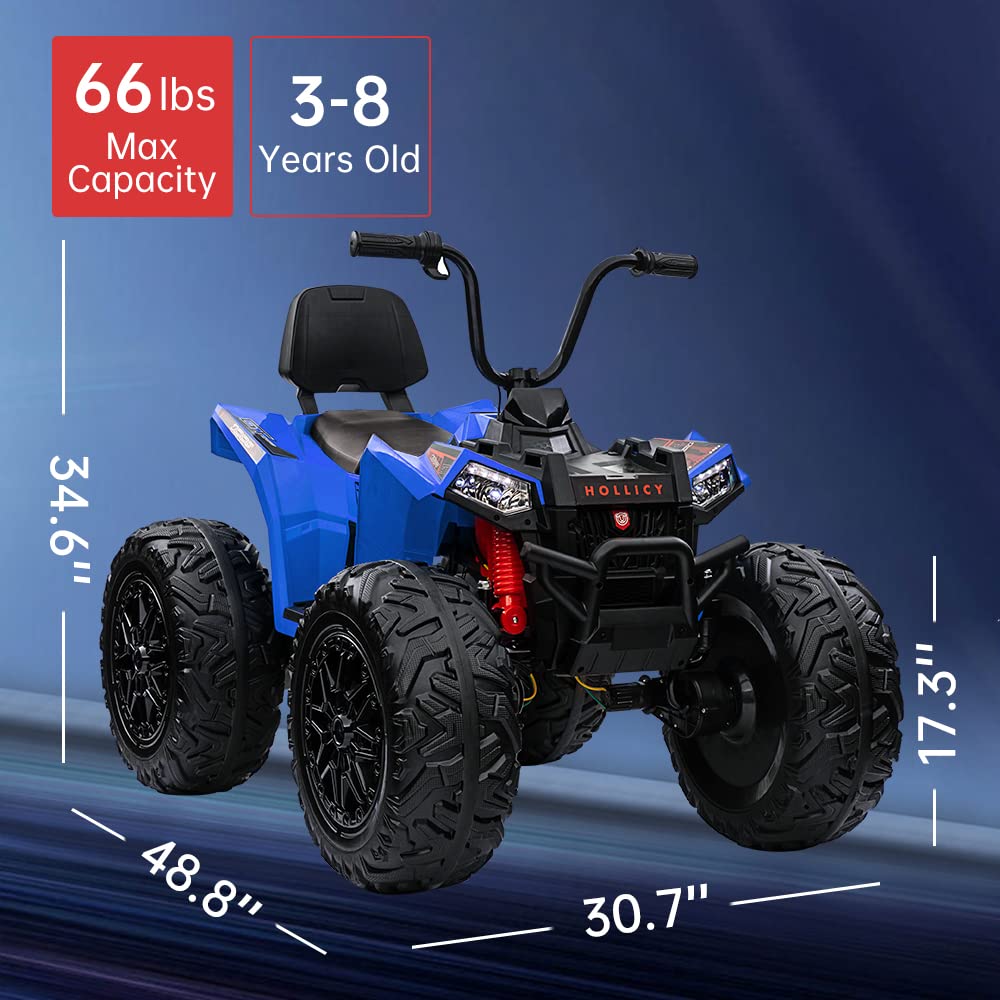 Garvee Ride - P Series: 24V Kids Quad ATV, Ride on Car 4WD Quad Electric Vehicle, 4x80W Powerful Engine, with 7AHx2 Large Battery, Accelerator Handle, EVA Tire, Full Metal Suspension, LED Light, Bluetooth&Music - Blue