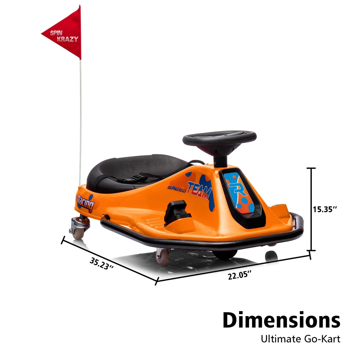 Garvee Ride - P Series: 360 Degrees Rotating Ride On Drift Car,Electric Drifting Go Kart,24V Ride On Race Car,Variable Speed for Kids,Simplified Drift System,Flashing Lights, Flag, Music - Orange
