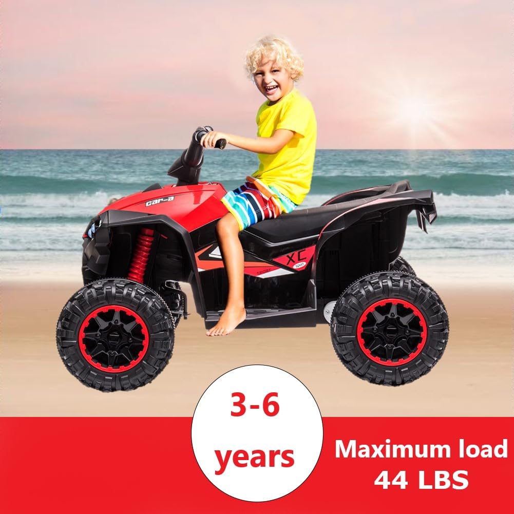 Garvee Ride - P Series: 12V Kids Quad ATV 4 Wheeler with Music, LED Lights for Boys & Girls - Red