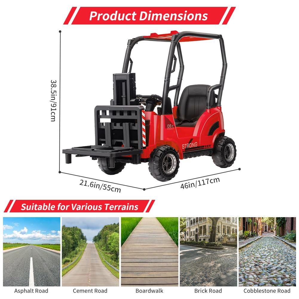 Garvee Ride - P Series: 12V Kids Forklift Ride-On: Indoor/Outdoor Fun, Realistic Design, Music, Speed Switch, 66lb Max Load, Remote Control, Ages 3-7 - Red