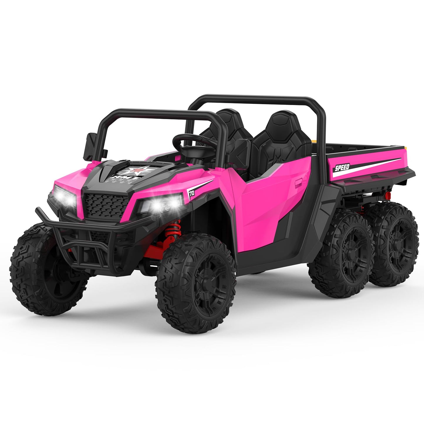 Garvee Ride - P Series: 24V 4WD Electric Ride On Dump Truck with Remote Control, 2-Seater, Music Player, LED Lights, Key Start Safety System, Durable Plastic, Off-Road Kids Toy for Ages 3+ - Pink