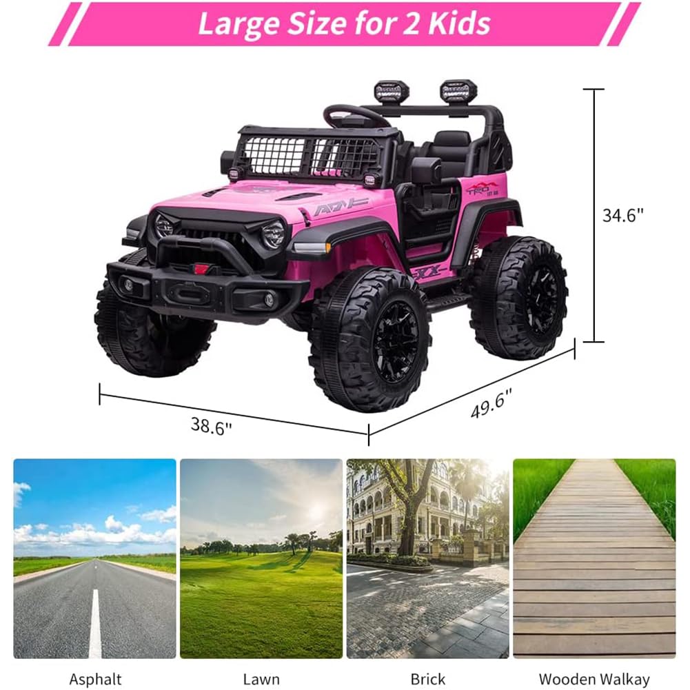 Garvee Ride - P Series: 2 Seats Battery Powered Electric Truck with Remote Control, 24V Kids Ride on Toy with 20inch Extra Width Seat for 3-8 Years Kids, Pink