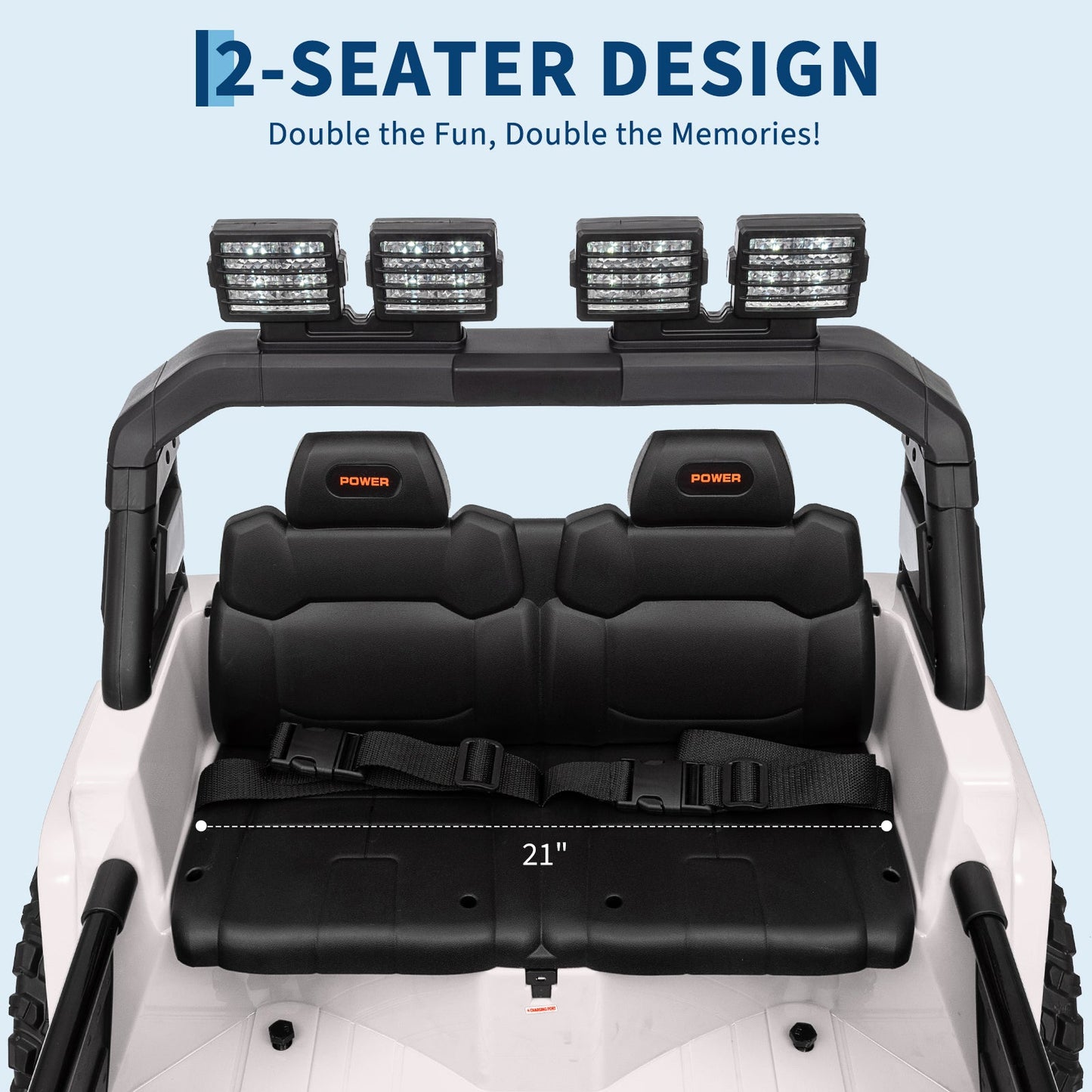Garvee Ride - P Series: 24V Ride On Car, 4WD 2 Seater Kids' Electric Vehicle Truck with Remote Control, Adjustable Footwell Ride On Truck, 3 Speeds, Led Lights, Bluetooth, White