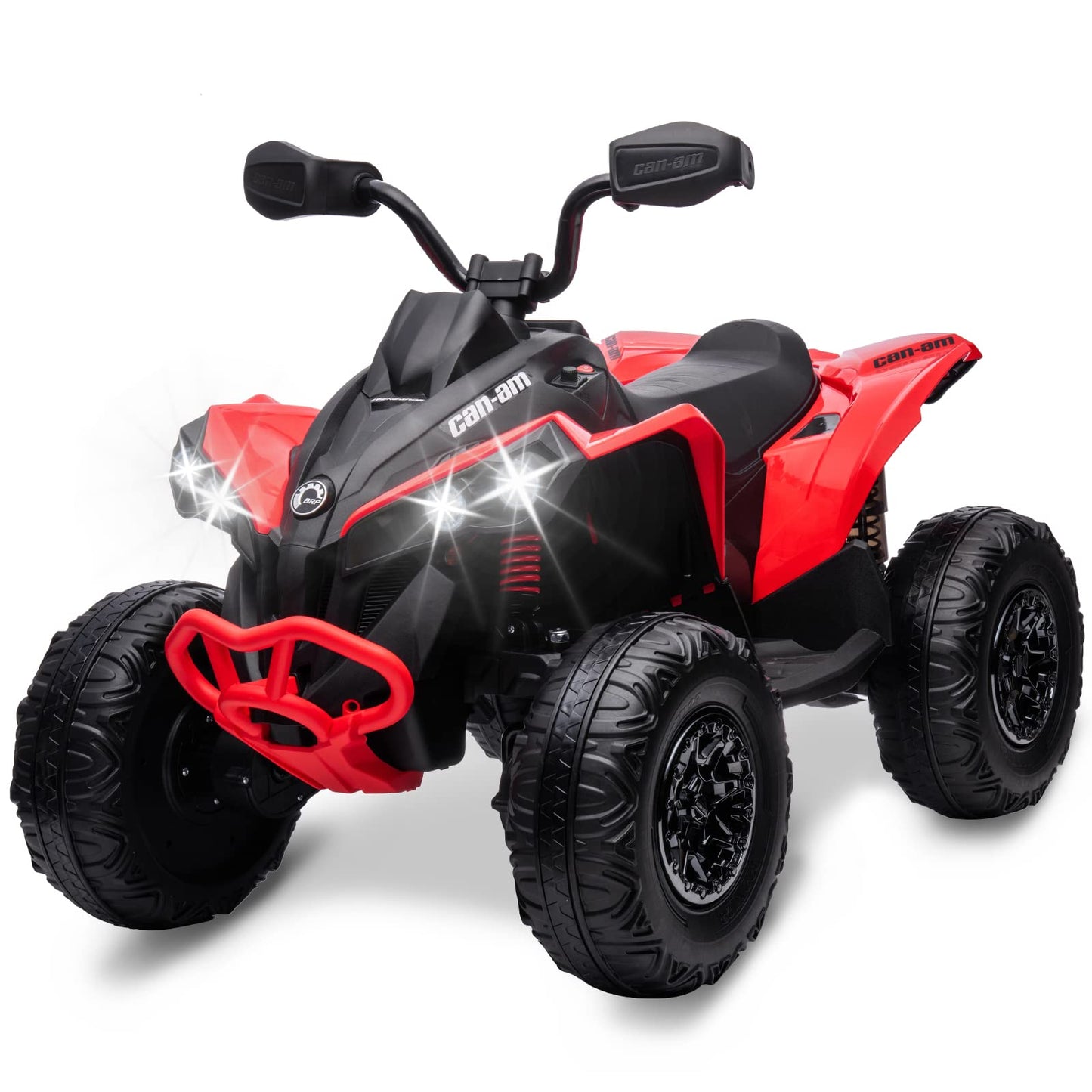 Garvee Ride - P Series: 12V Ride on Toy Car Bombardier Licensed BRP Can-am 4 Wheeler Quad Electric Vehicle, w/LED Lights, Spring Suspension, Bluetooth, Music, USB, Treaded Tires, White - Red