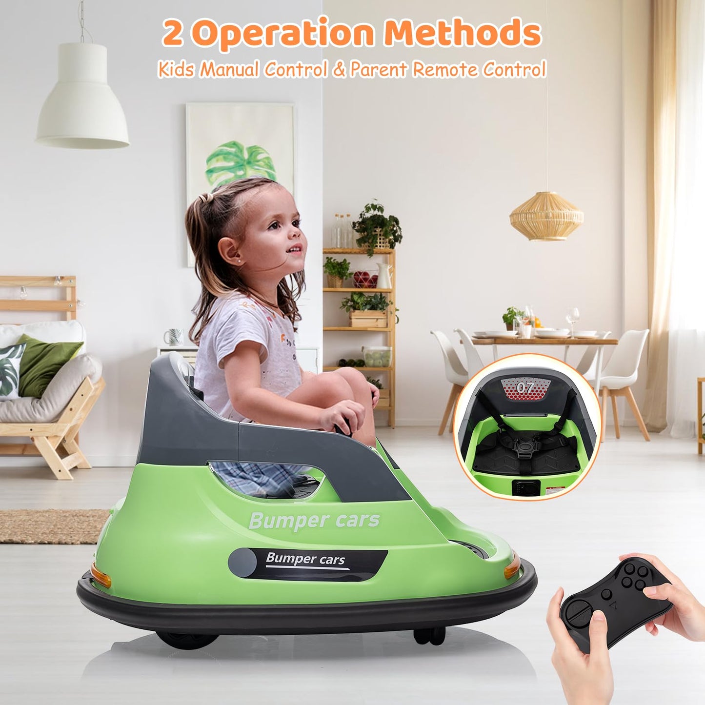 Garvee Ride - P Series: 12V Kids Bumper Car with Remote Control, LED Lights & 360 Degree Spin, Indoor and Outdoor Kids Toy for 18+ Months Kids - Green