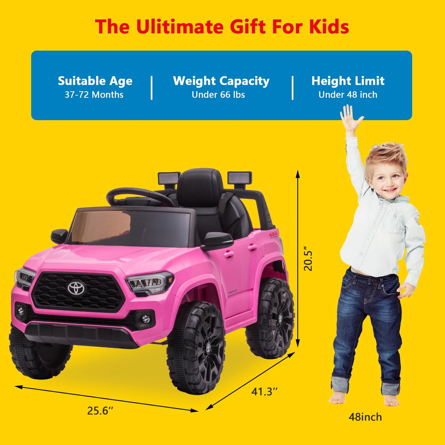 Garvee Ride - P Series: 12V Toyota Tacoma Kids Car, Spring Suspension, with LED Light - Pink