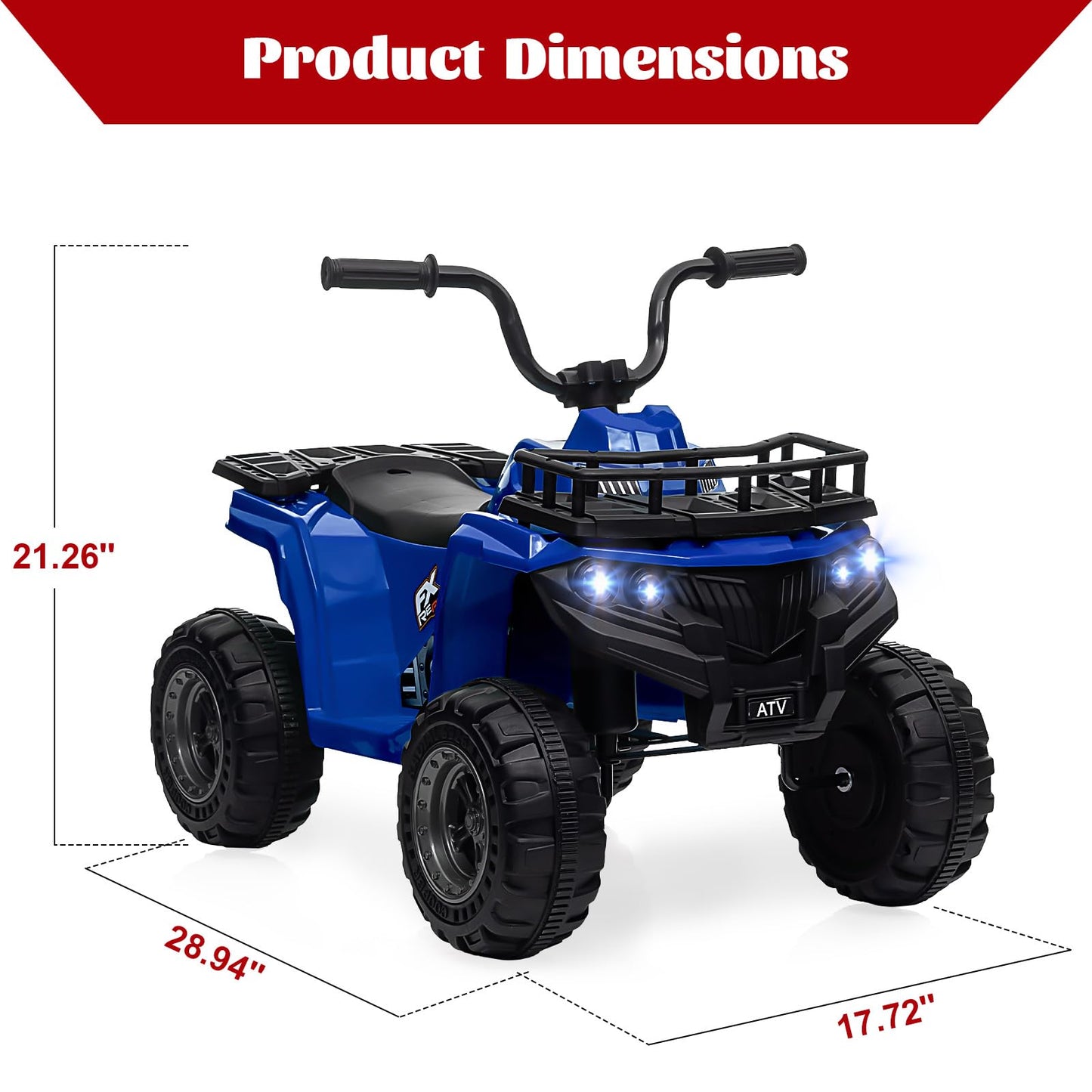 Garvee Ride - P Series: 12V Kids Ride On Electric Quad ATV, Ride Car Toy with Bluetooth Audio,High/Low Speed, LED Headlights, Battery Indicator & Radio Orange - Blue