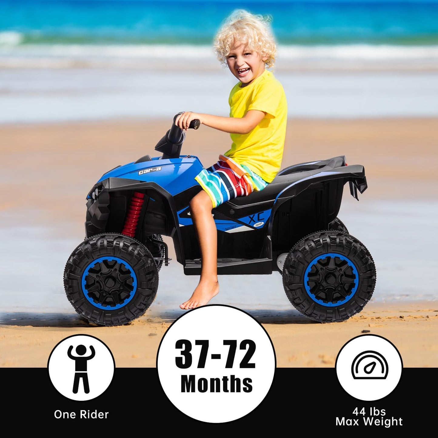 Garvee Ride - P Series: 12V Kids Quad ATV 4 Wheeler with Music, LED Lights for Boys & Girls - Blue
