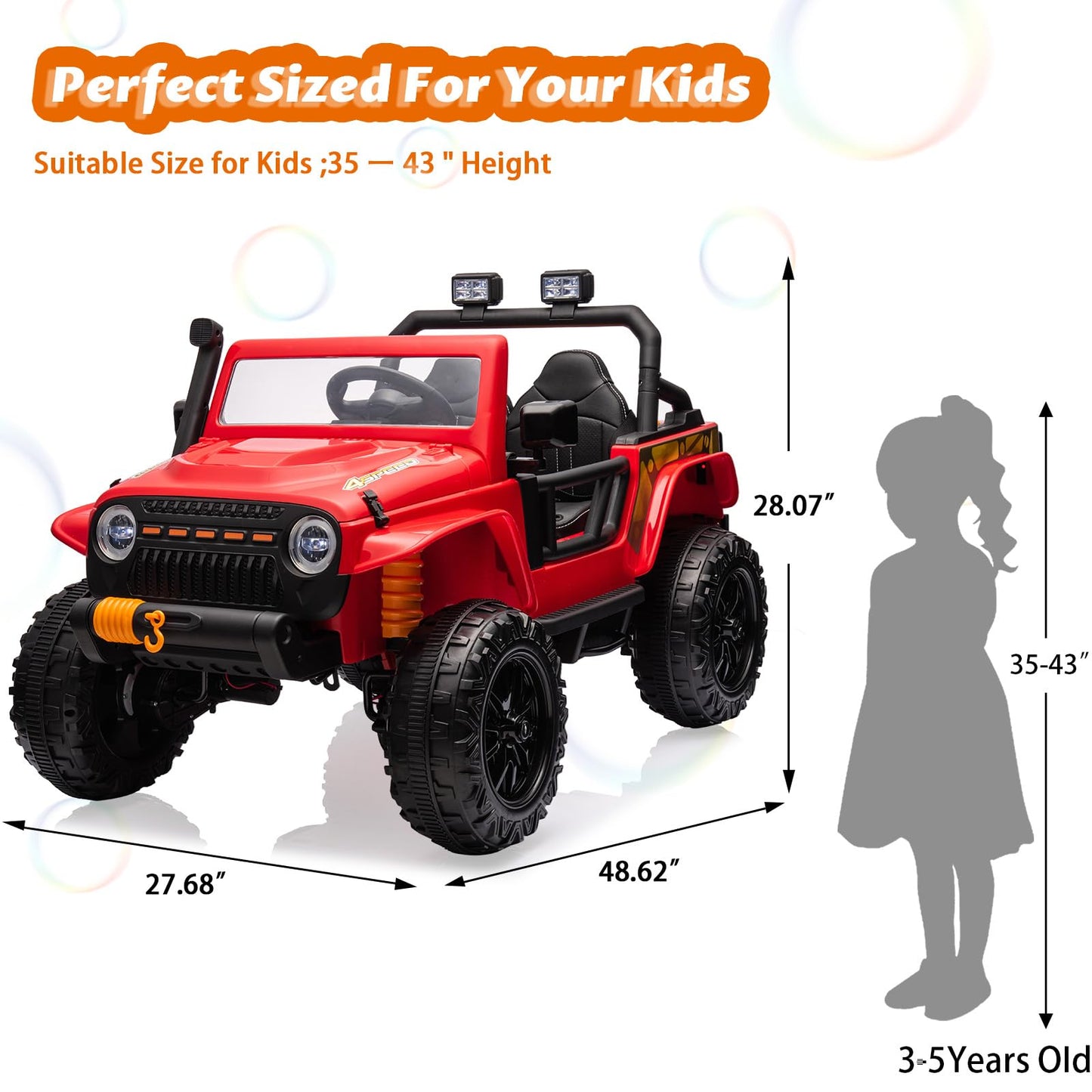 Garvee Ride - P Series: 24V 2 Seater Ride On Truck Car For Kid age 3 - 8 years, w/Remote Control, 4-Wheeler Suspension, 4x55W Powerful Engine, 4WD Battery Powered, LED Lights, Soft Braking - Red