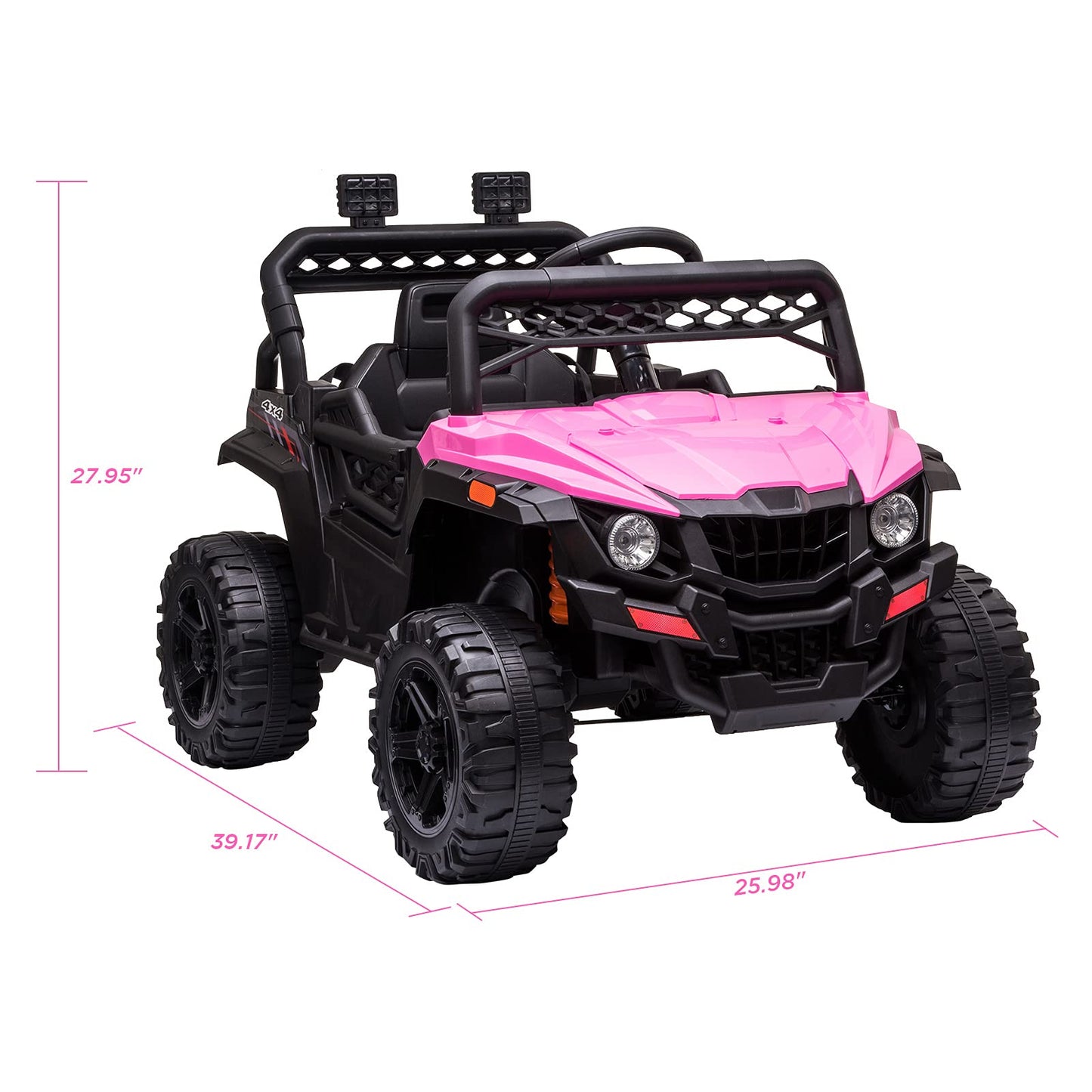 Garvee Ride - P Series: 12V Kids Car: Ride-On Truck, Remote, Suspension, LED, 1.8-3.7 MPH, MP3, Engine Sound, ASTM Certified, for 3-7 Years - Pink