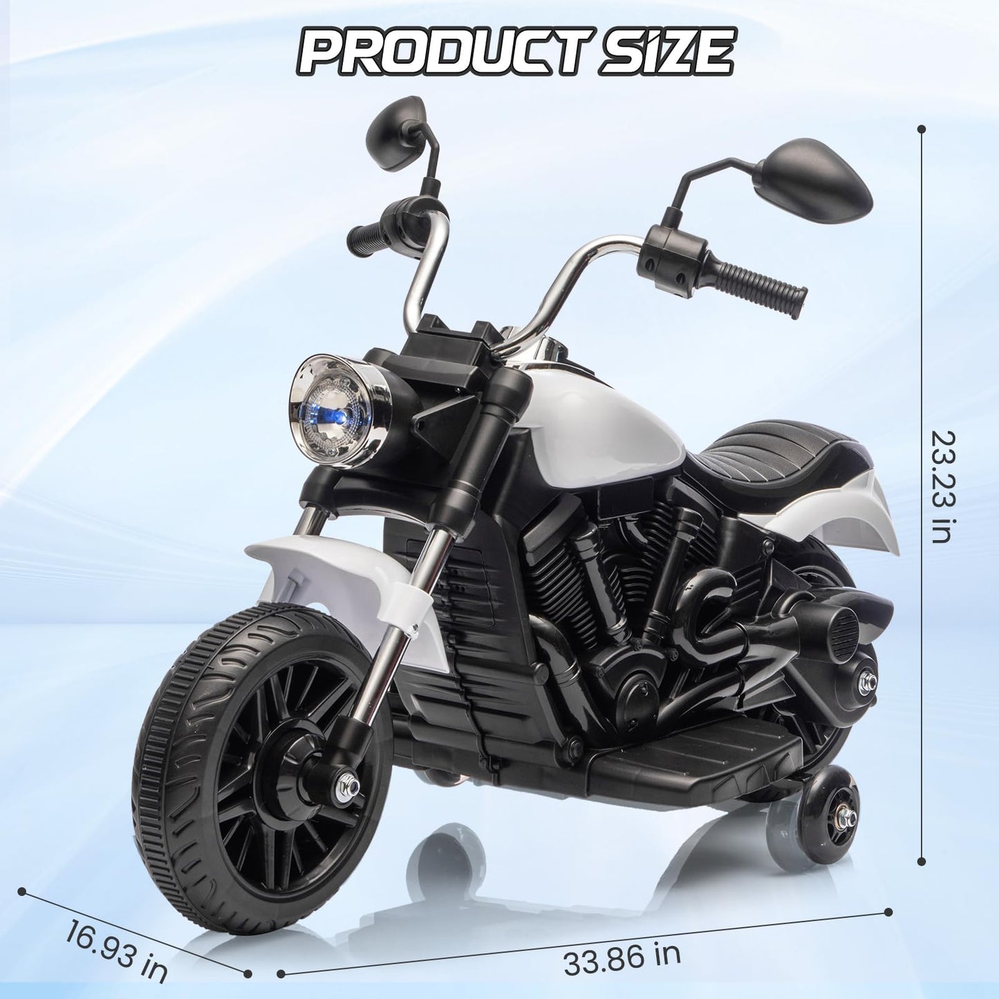 Garvee Ride - P Series: 12V Electric Motorcycle for Kids, 3-Wheel Ride-On Toy with Detachable Training Wheels, White, Toddler Outdoor Ride-On