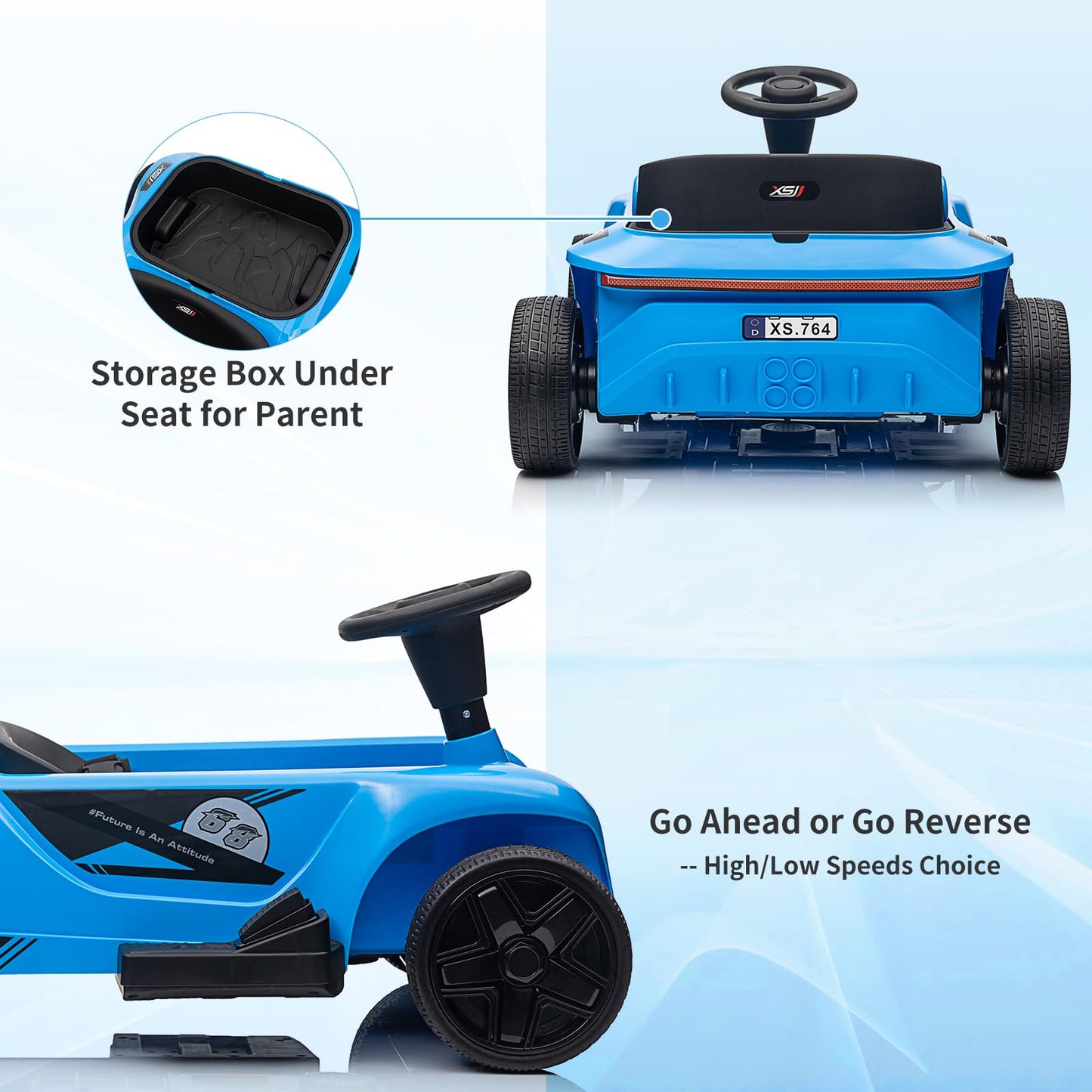 Garvee Ride - P Series: 2 Seaters 4-Wheelers Electric Ride On Toy for Kids, 24V 120W*2 Powerful Motors Max Load 200 Lbs, Two Driver Modes + Remote Control Modes for Toddlers Child with Music, USB, Storage Box, Blue