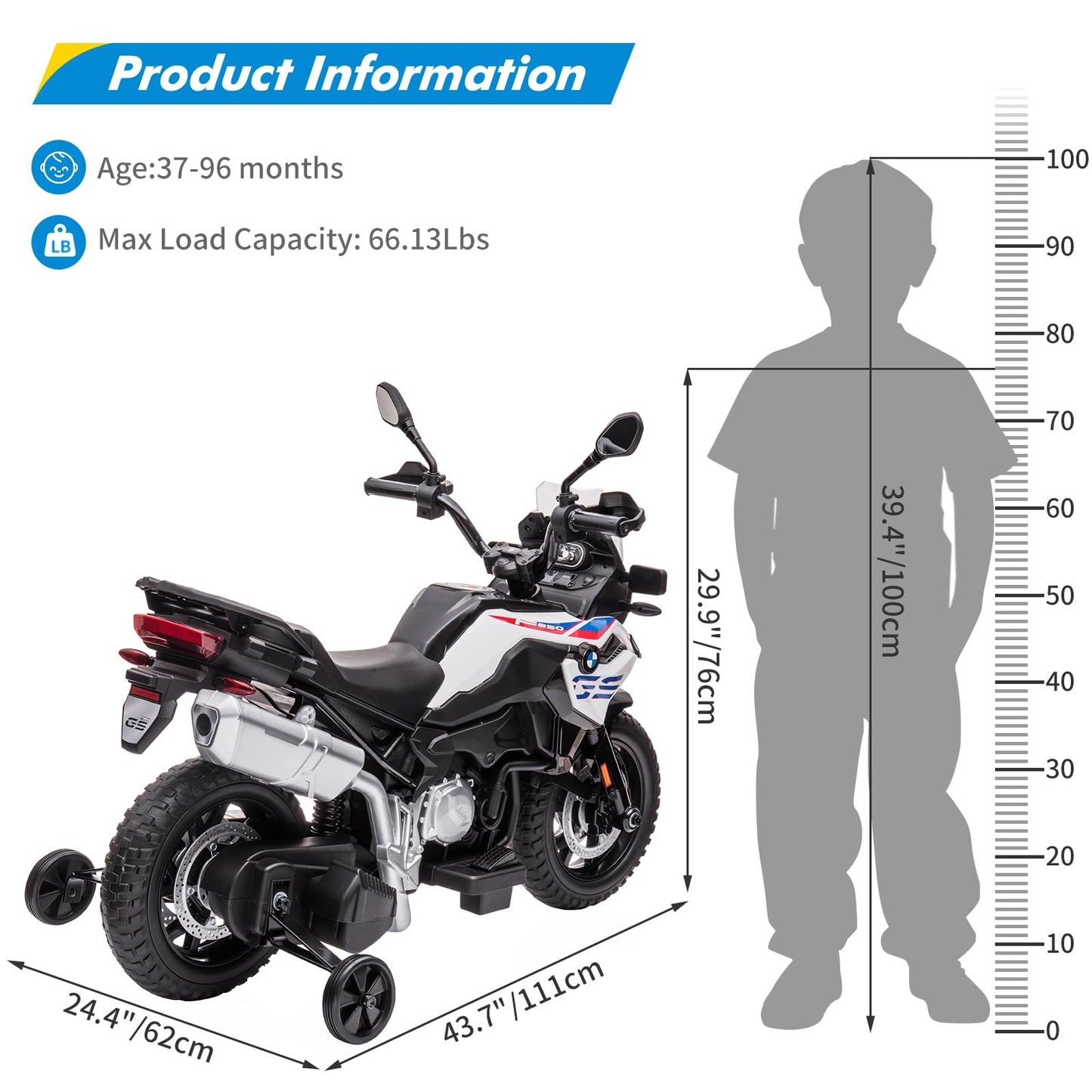 Garvee Ride - P Series: 12V 7AH Kids Motorcycle + Licensed BMW + High/Low Speed, EVA Tire + LED Headlights, Spring Suspension + Music, Storage + Boys and Girls