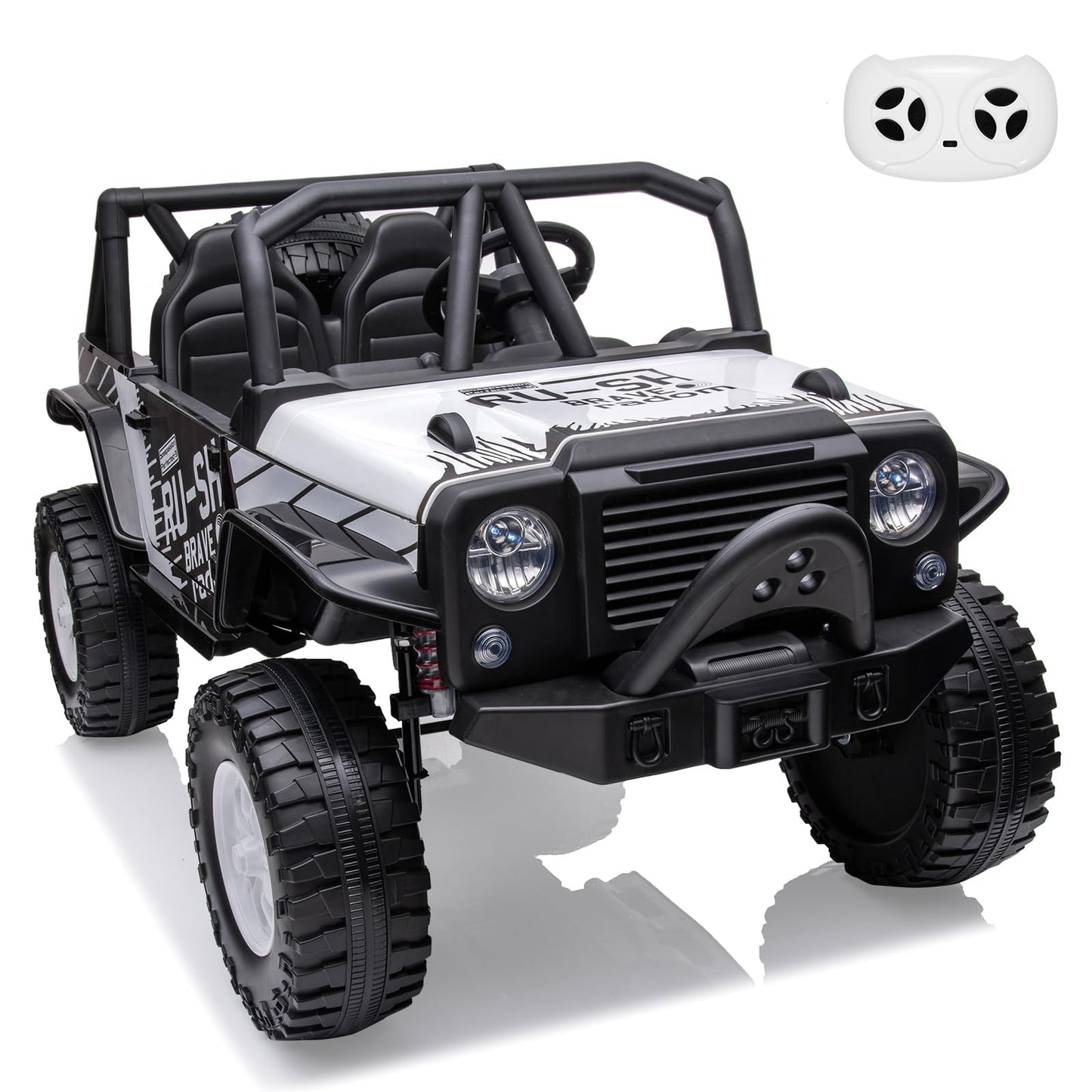 Garvee Ride - P Series: 2-Seater Ride On Truck for Kid, 24V Battery Powered Kids Car with Remote Control, 19" Extra Wide Seat, 2 Motors, Led Light, Enhanced Suspension - White