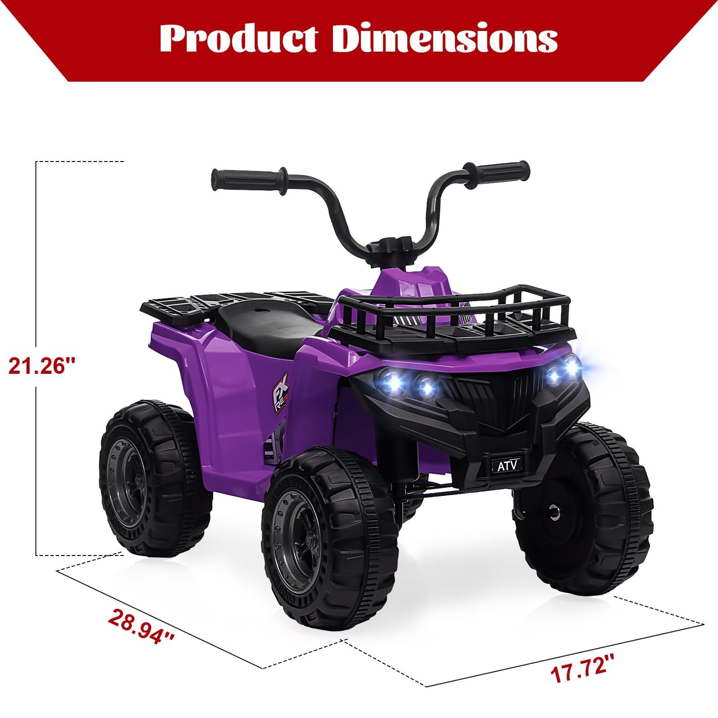 Garvee Ride - P Series: 12V Kids Ride On Electric Quad ATV, Ride Car Toy with Bluetooth Audio,High/Low Speed, LED Headlights, Battery Indicator & Radio Orange - Purple
