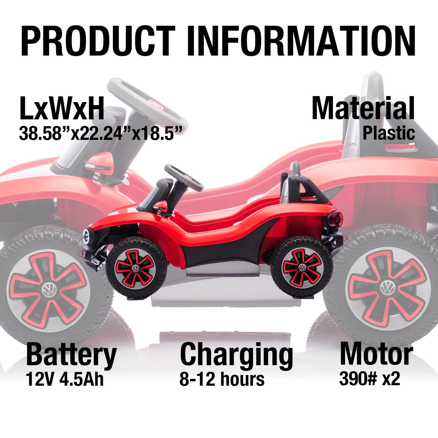 Garvee Ride - P Series: 12V Ride-On Toy With Remote Control | LED Lights, MP3, and Bluetooth | For Boys and Girls, Red