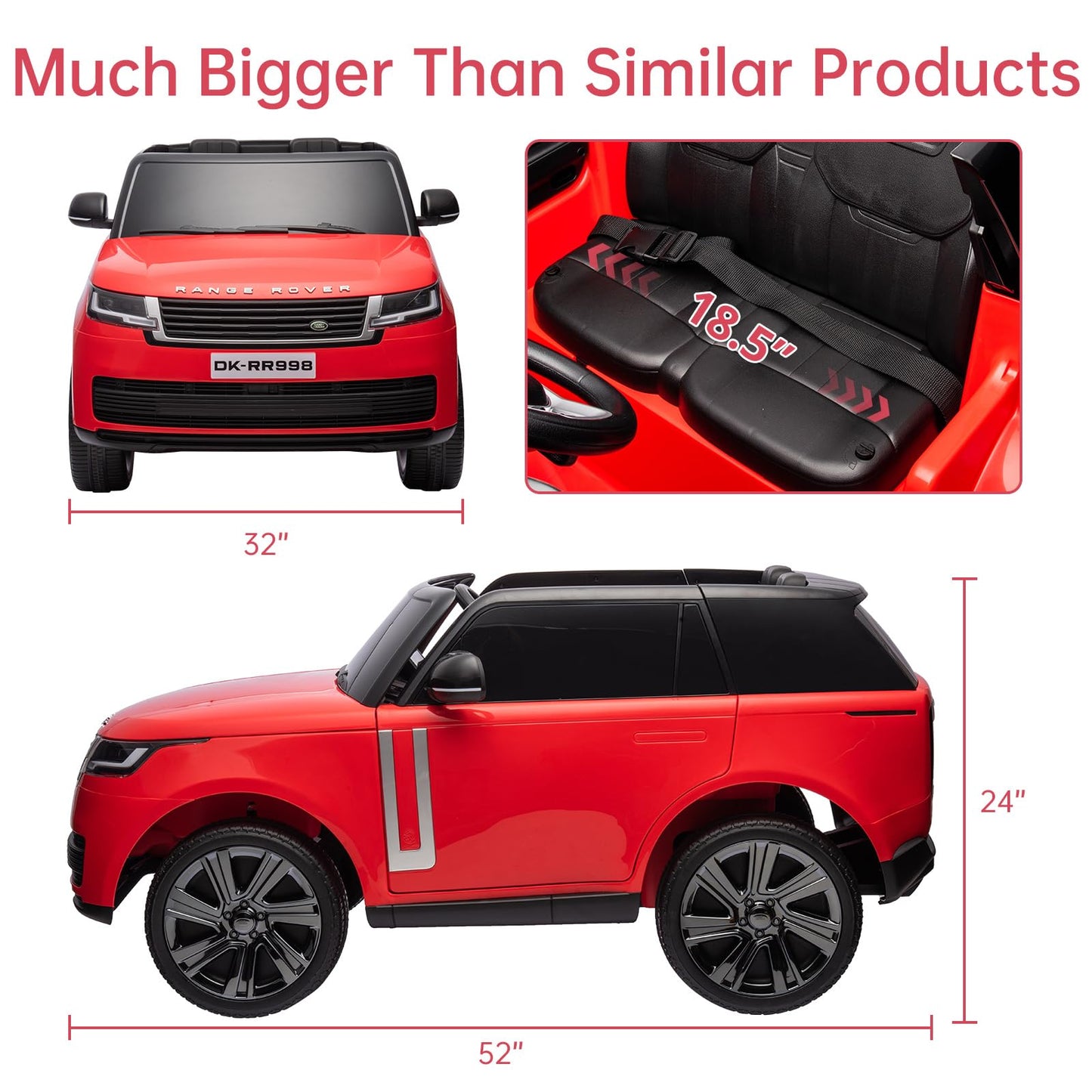 Garvee Ride - P Series: 24V 2-Seater Land Rover Ride-On Car For age 3+, With MP3, 3 Speeds, Remote Control, LED, 4-Wheel Suspension - Red