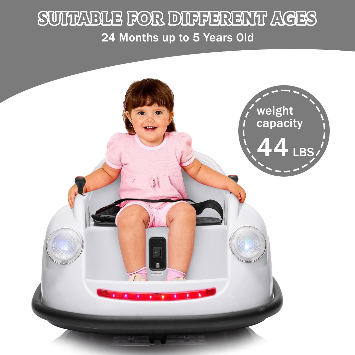 Garvee Ride - P Series: 12V Battery Car for Kids W/Parent Remote, Led Lights, 2-Speed, 360°Spin - White