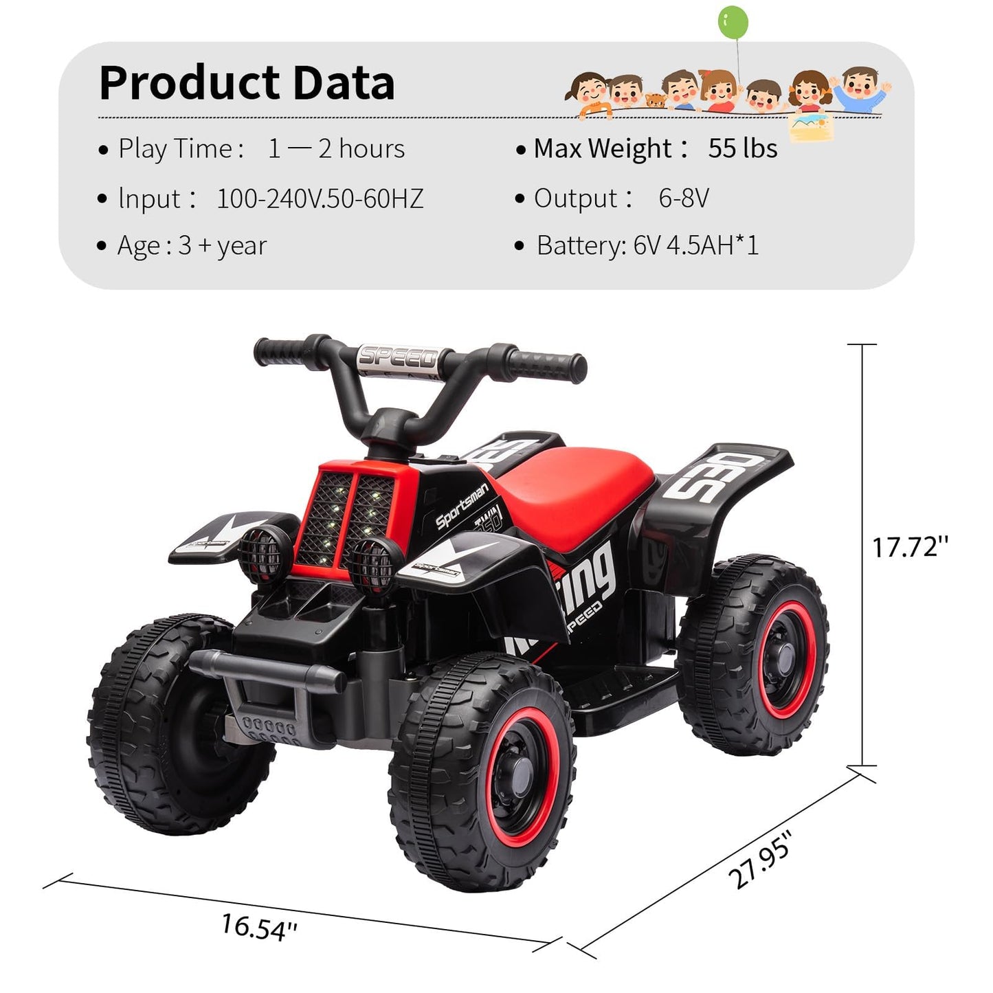Garvee Ride - P Series: 6V Kids Ride On Electric ATV, Ride Car with LED Headlights, Ride-On Toy for Toddlers 1-3 Boys & Girls with Music, Forward & Reverse - Black