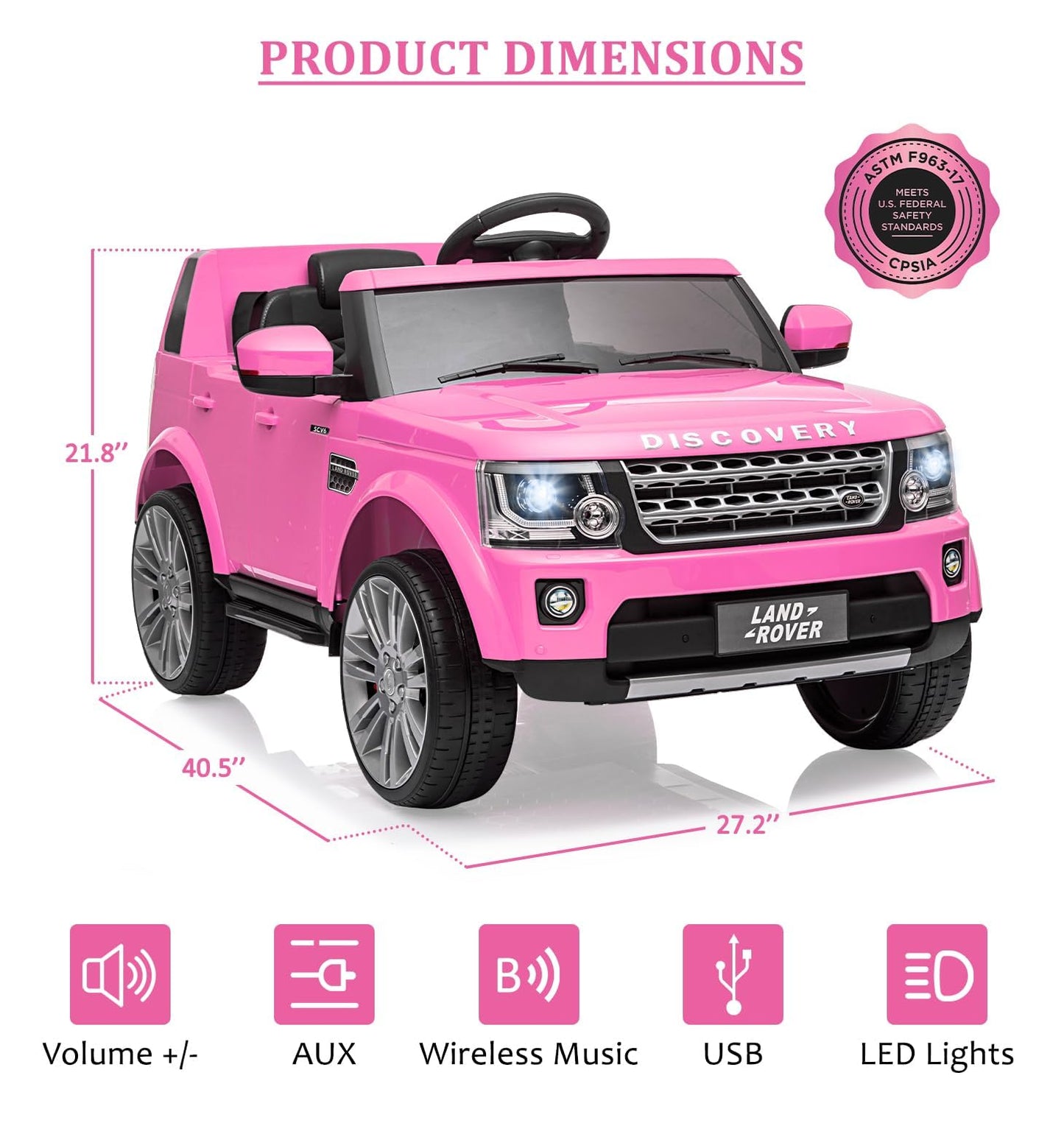 Garvee Ride - P Series: 12V, 4.5 MPH, Remote Control, Music Player, MP3, LED Lights, USB, FM Radio, Pink, Ages 3-8