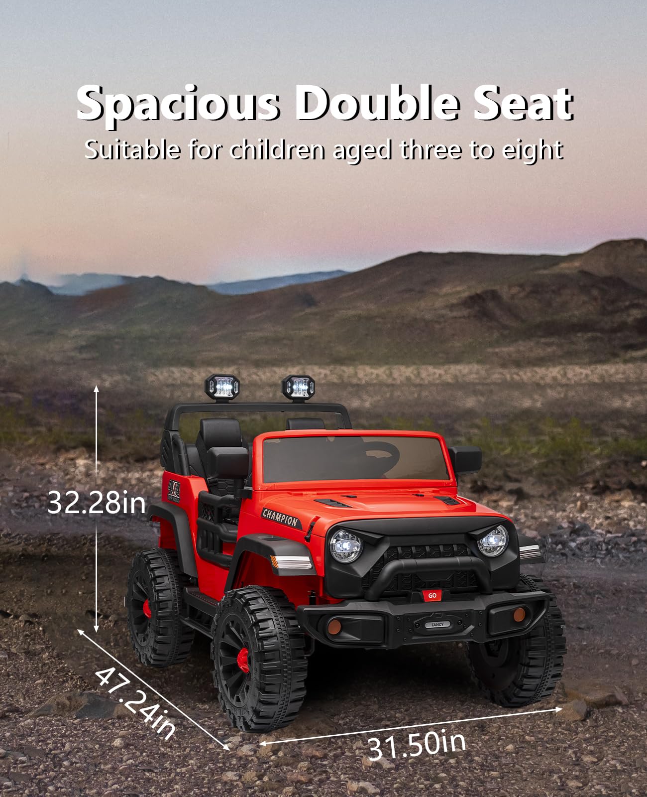 Garvee Ride - P Series: 24V Ride On Car 2 Seater For Kids Age 3+ , XL Electric Vehicles for Big Kids with 20" Wide Seat, 3 Speed, 2x200W Powerful Motor, Suspension, Bluetooth, Music,Power Wheels with Parent Control for Kids to Drive - Red