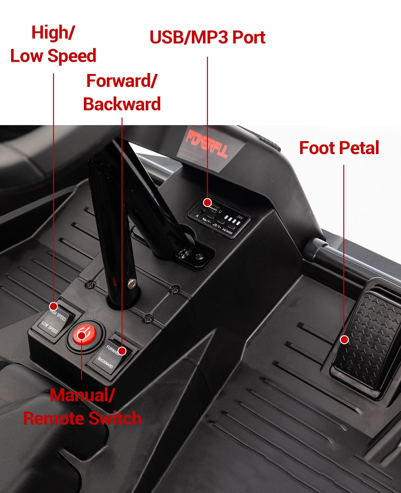 Garvee Ride - P Series: 24V Kids Electric Car with Parent Control, 200W 4x4 Ride On Toy for Big Kids, 4 Shock Absorbers, Metal Frame, 4 Wheeler ATV for Boys Girls Ages 3+, Black