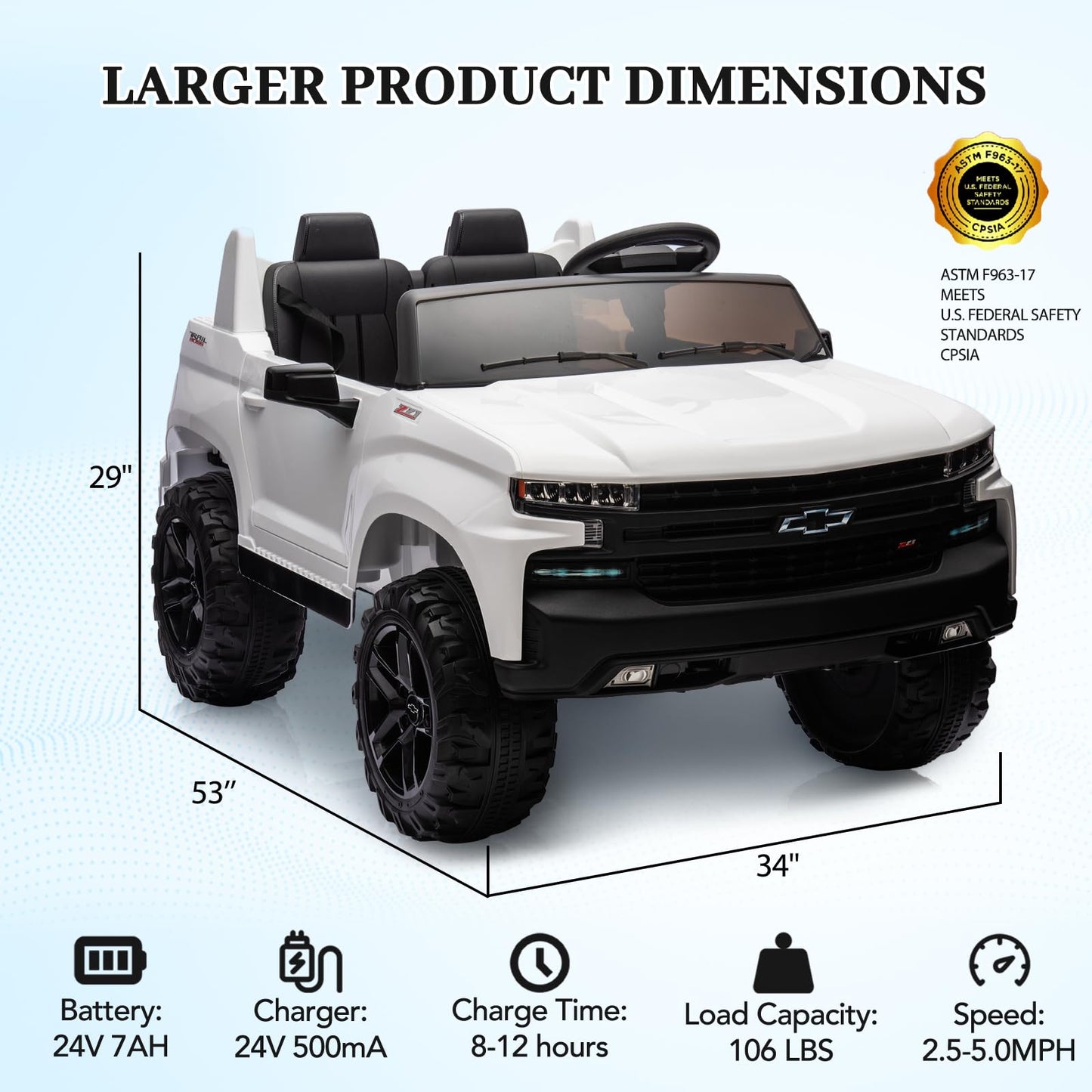 Garvee Ride - P Series: 24V 2-Seater Ride On Car For Kids For 3 - 8 years, Licensed Chevrolet Silverado - White