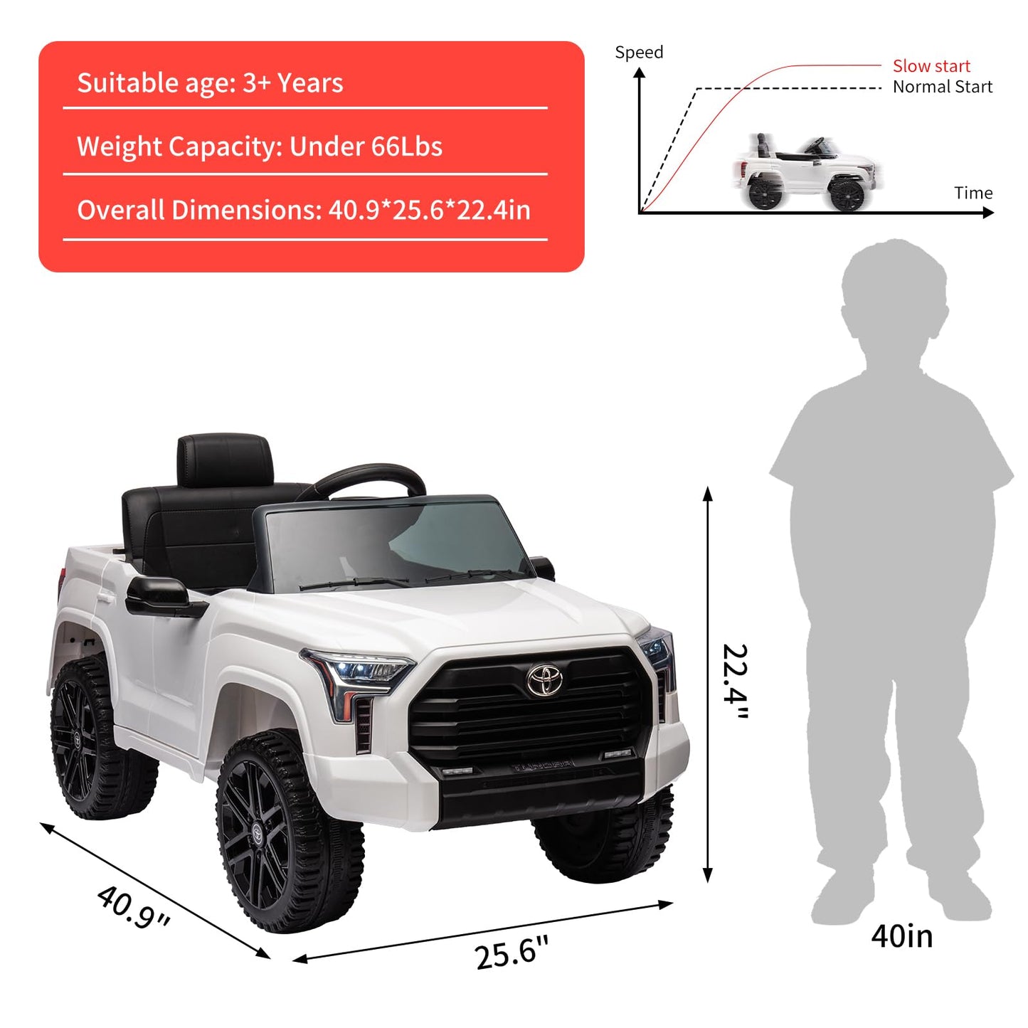 Garvee Ride - P Series: 12V Ride on Car For Kids Age 3+ , Licensed Toyota, with Remote Control, MP3, LED Lights, Suspension System, Double Doors, Safety Belt, Ride On Toys for Boys Girls - White