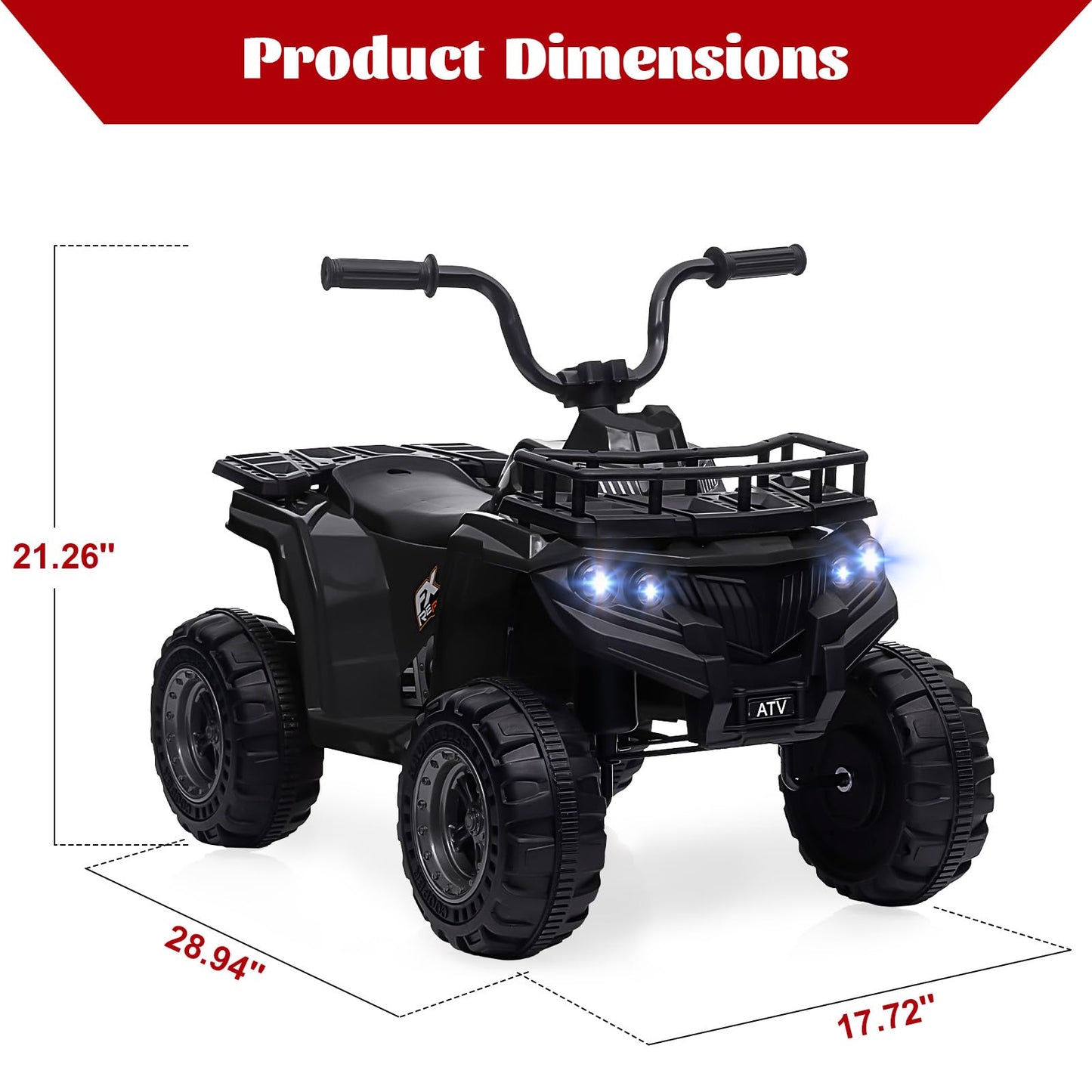 Garvee Ride - P Series: 12V Kids Ride On Electric Quad ATV, Ride Car Toy with Bluetooth Audio, High/Low Speed, LED Headlights, Battery Indicator & Radio Orange - Black