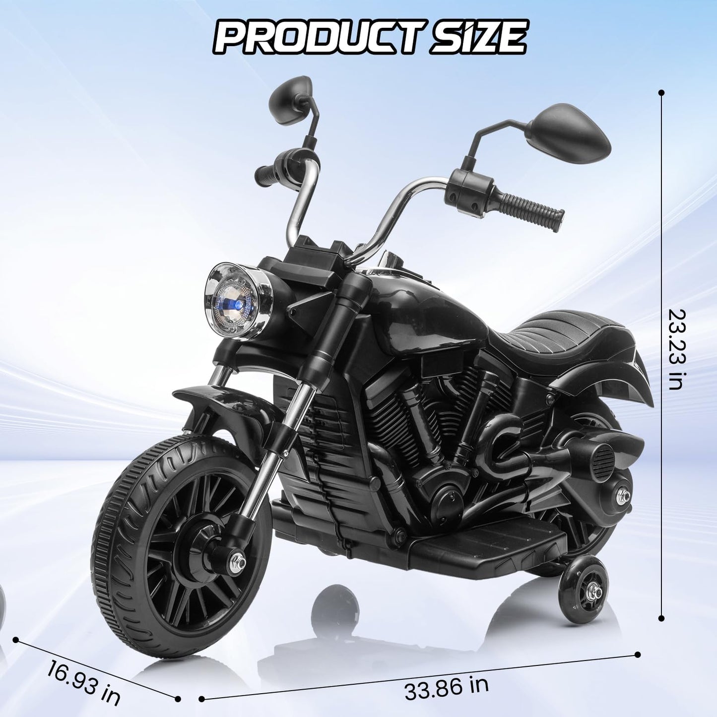 Garvee Ride - P Series: 12V Electric Motorcycle for Kids, 3-Wheel Ride-On Toy with Detachable Training Wheels, Black, Toddler Outdoor Fun