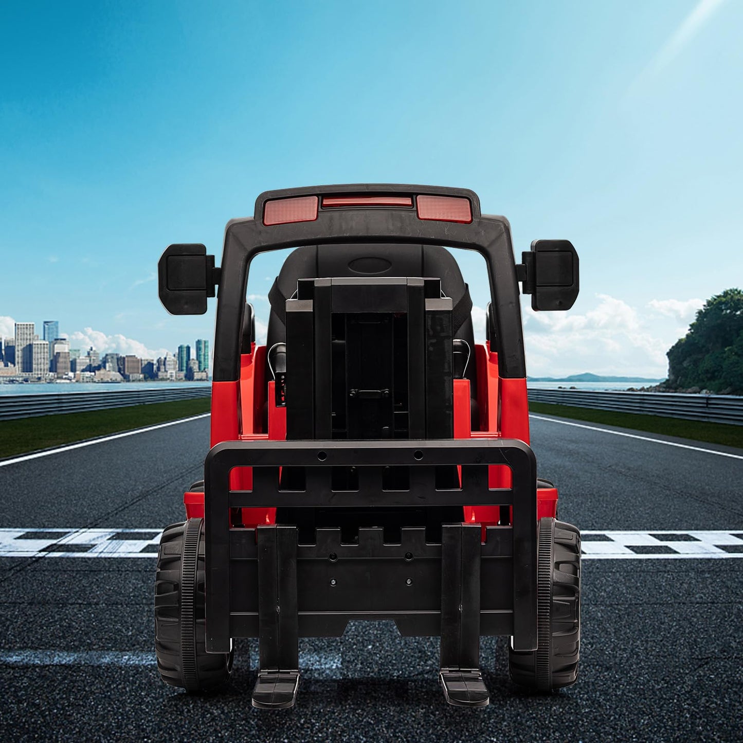 Garvee Ride - P Series: 12V Electric Forklift Ride-On: Liftable Fork, Remote, Music, Realistic Design, 66lb Load, for 3-7 Years - Red