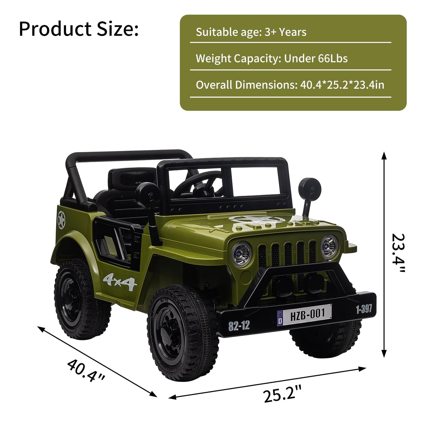 Garvee Ride - P Series: 12V Kids Ride On Truck Car, Remote Control, Spring Suspension, Multiple Speeds, LED Lights, Music, Safety Belt, Outdoor Adventure Toy for Kids 3+ Green