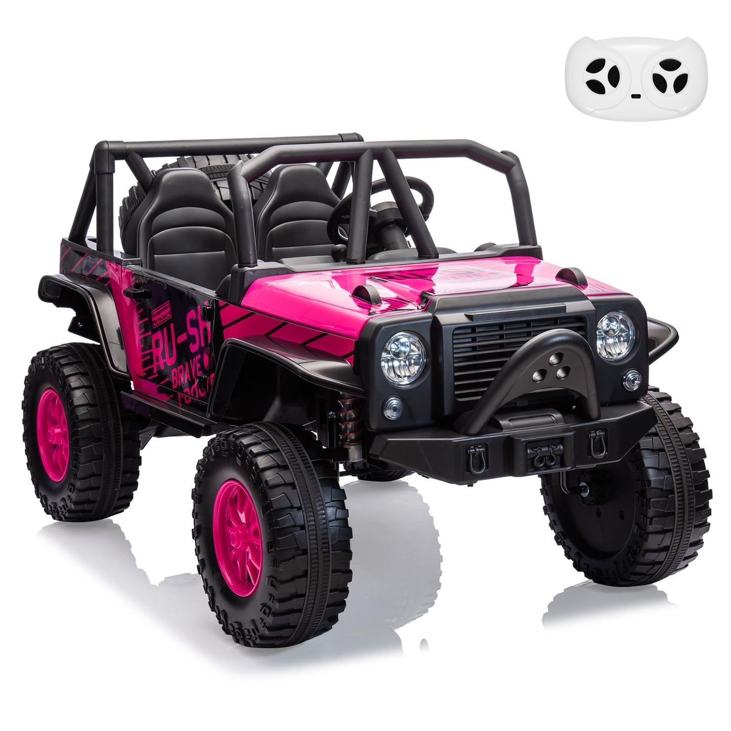 Garvee Ride - P Series: 2-Seater Ride On Truck for Kid, 24V Battery Powered Kids Car with Remote Control, 19" Extra Wide Seat, 2 Motors, Led Light, Enhanced Suspension - Rose