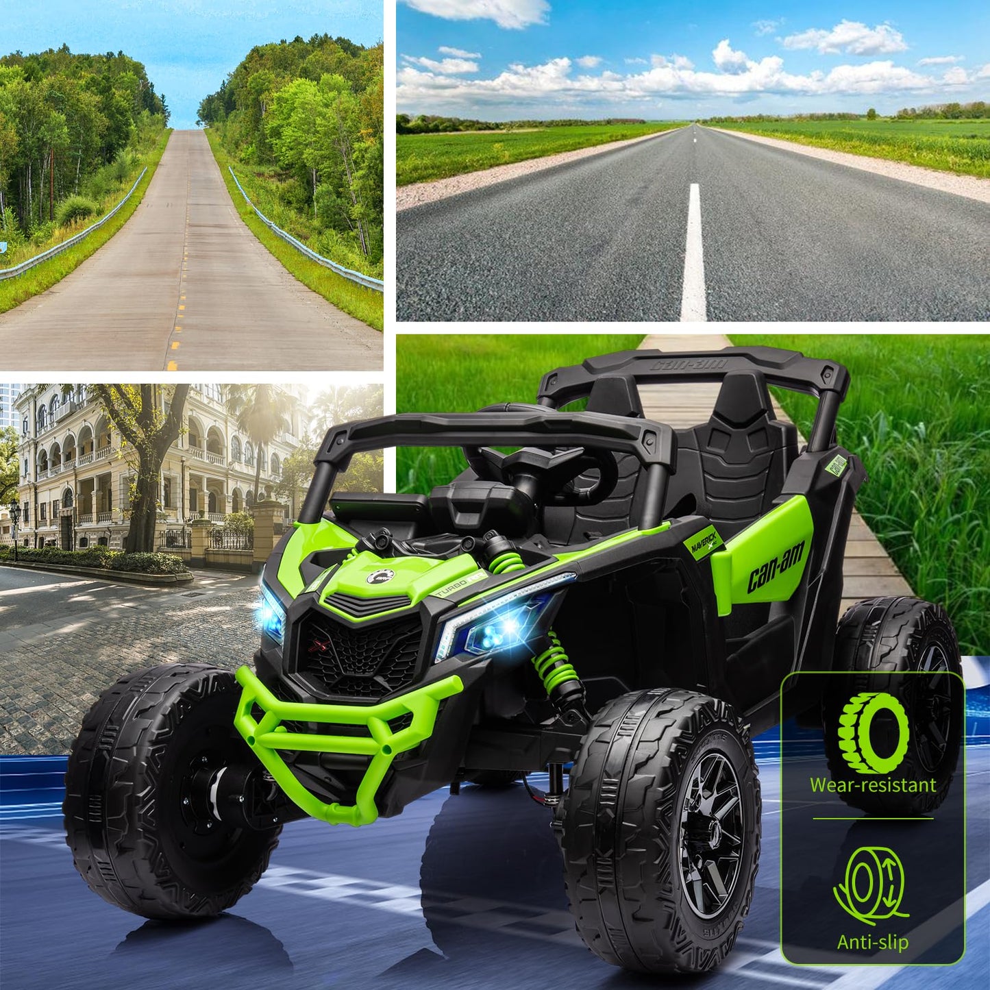 Garvee Ride - P Series: 12V Can-Am Ride-On UTV: Remote Control, Large Seat, Music, LED Lights, Spring Suspension, for Boys & Girls - Green