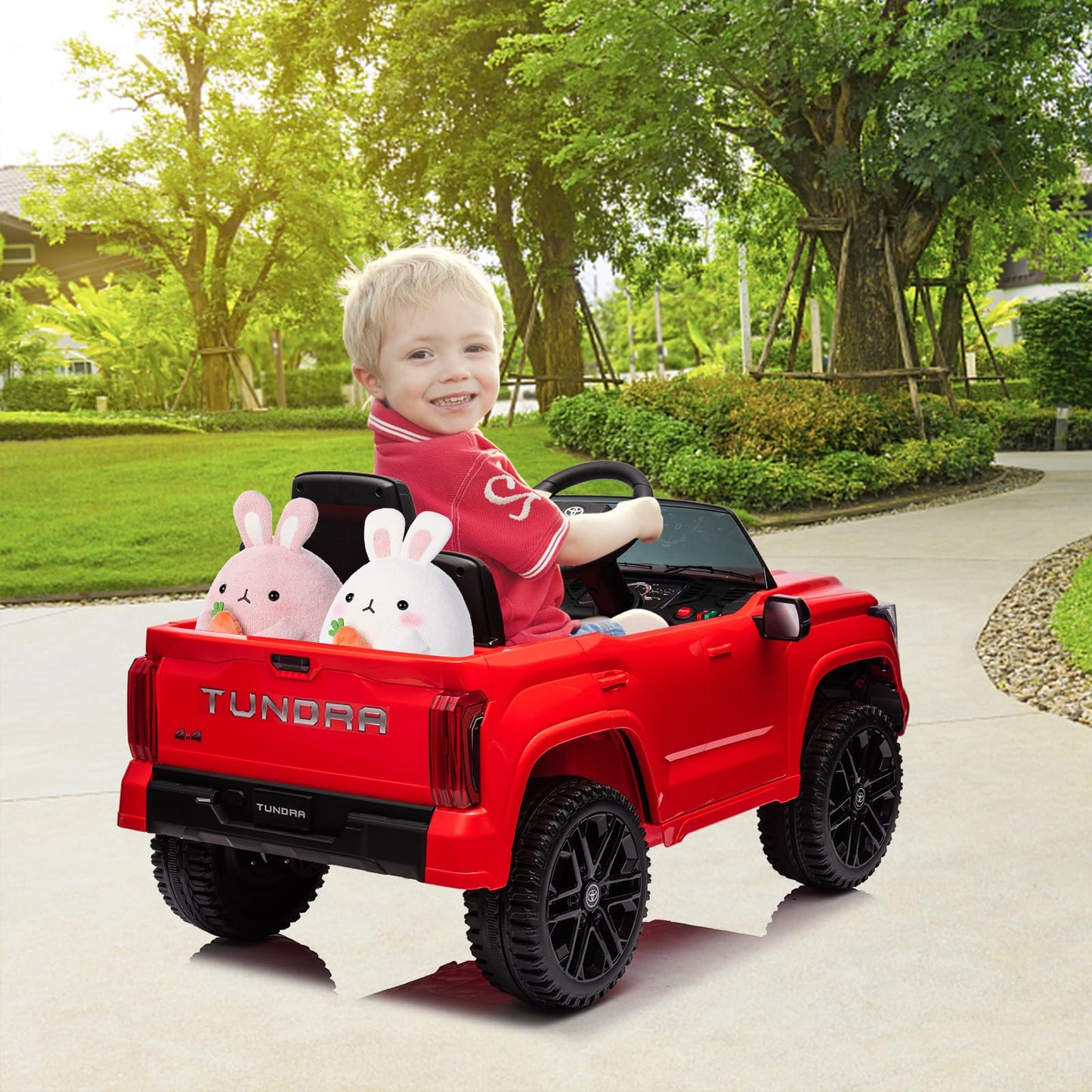 Garvee Ride - P Series: 12V Ride on Car For Kids Age 3+ , Licensed Toyota, with Remote Control, MP3, LED Lights, Suspension System, Double Doors, Safety Belt, Ride On Toys for Boys Girls - Red