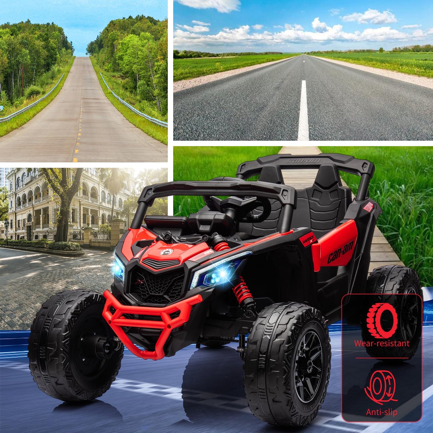 Garvee Ride - P Series: 12V Can-Am Ride-On UTV: Remote Control, Large Seat, Music, LED Lights, Spring Suspension, for Boys & Girls - Red