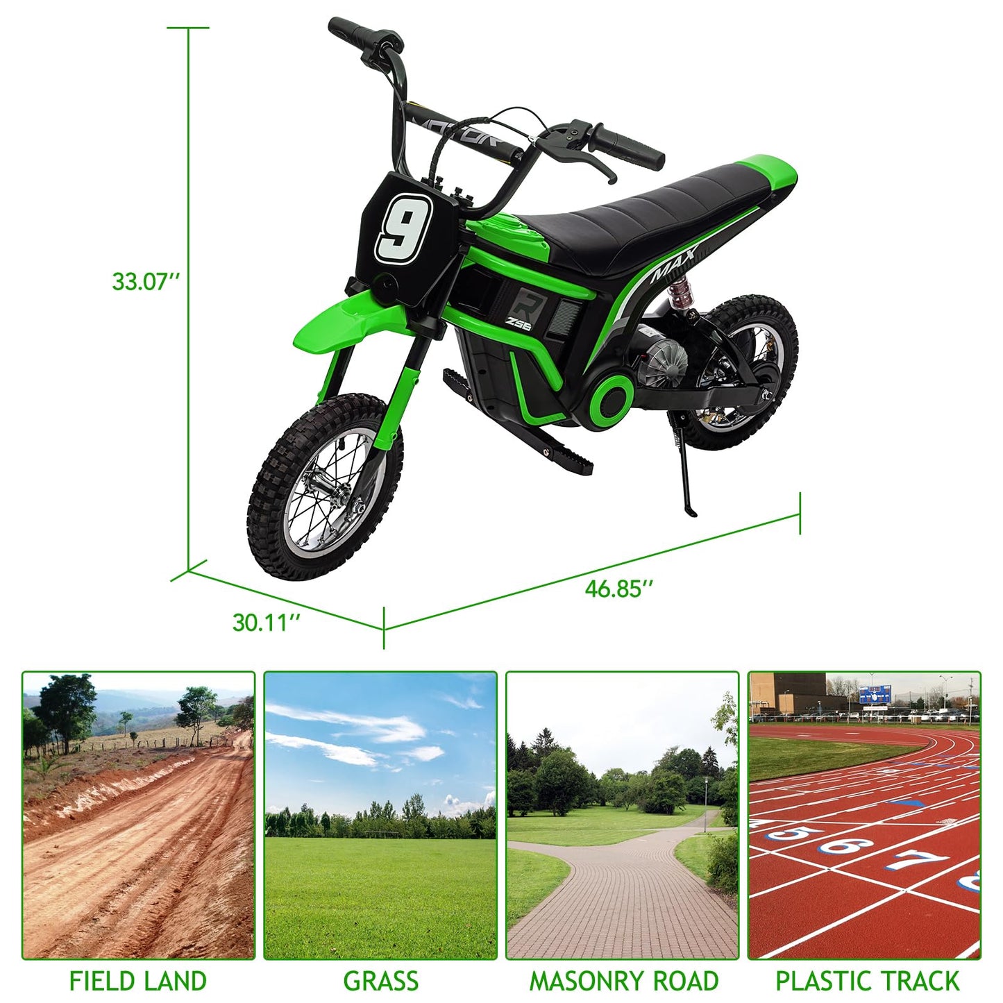 Garvee Ride - T Series: 24V-10A 350W Ride On Electric Dirt Bike For Kids Ages 5-17, 14.29MPH, 3-Speed - Green-7