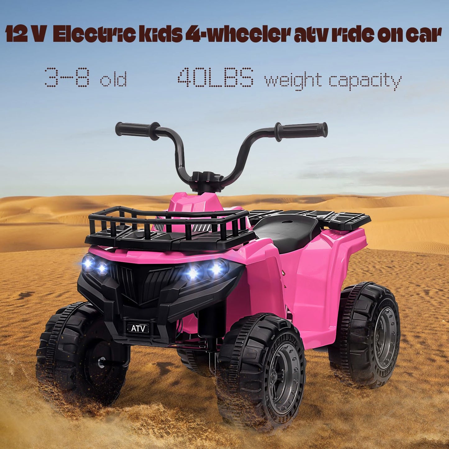 Garvee Ride - P Series: 12V Kids Ride On Electric ATV, Ride Car Toy with Bluetooth Audio,High/Low Speed, LED Headlights, Battery Indicator & Radio Orange - Pink
