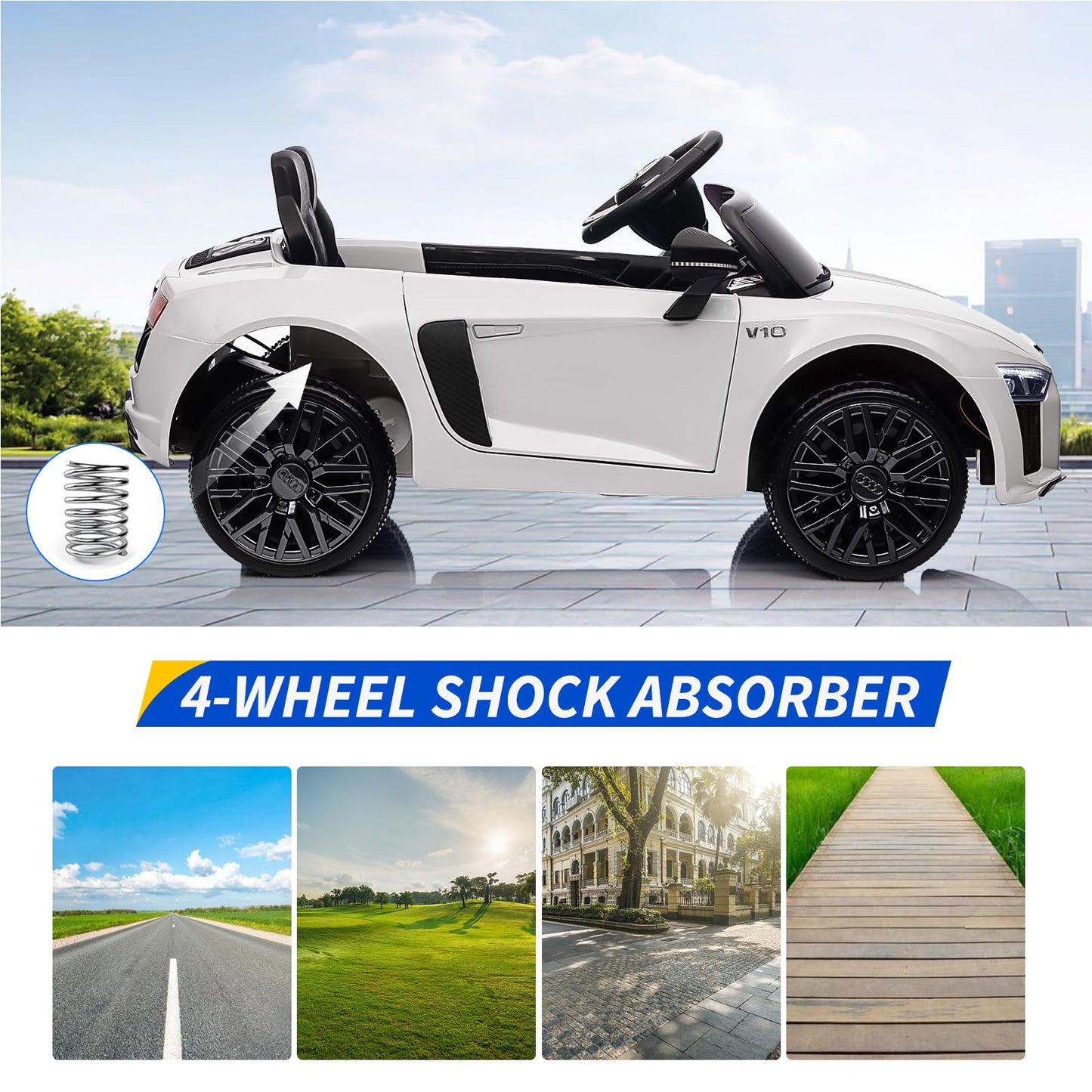 Garvee Ride - P Series: 12V Power Battery Electric Vehicles for 3-7 Toddlers, Licensed Toy Car with Remote Control, MP3 Player - White